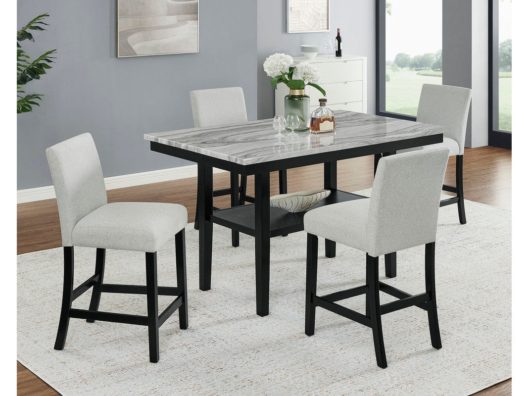 Marbel Dove/Black 5-Piece Faux Marble Counter Height Set - Ornate Home