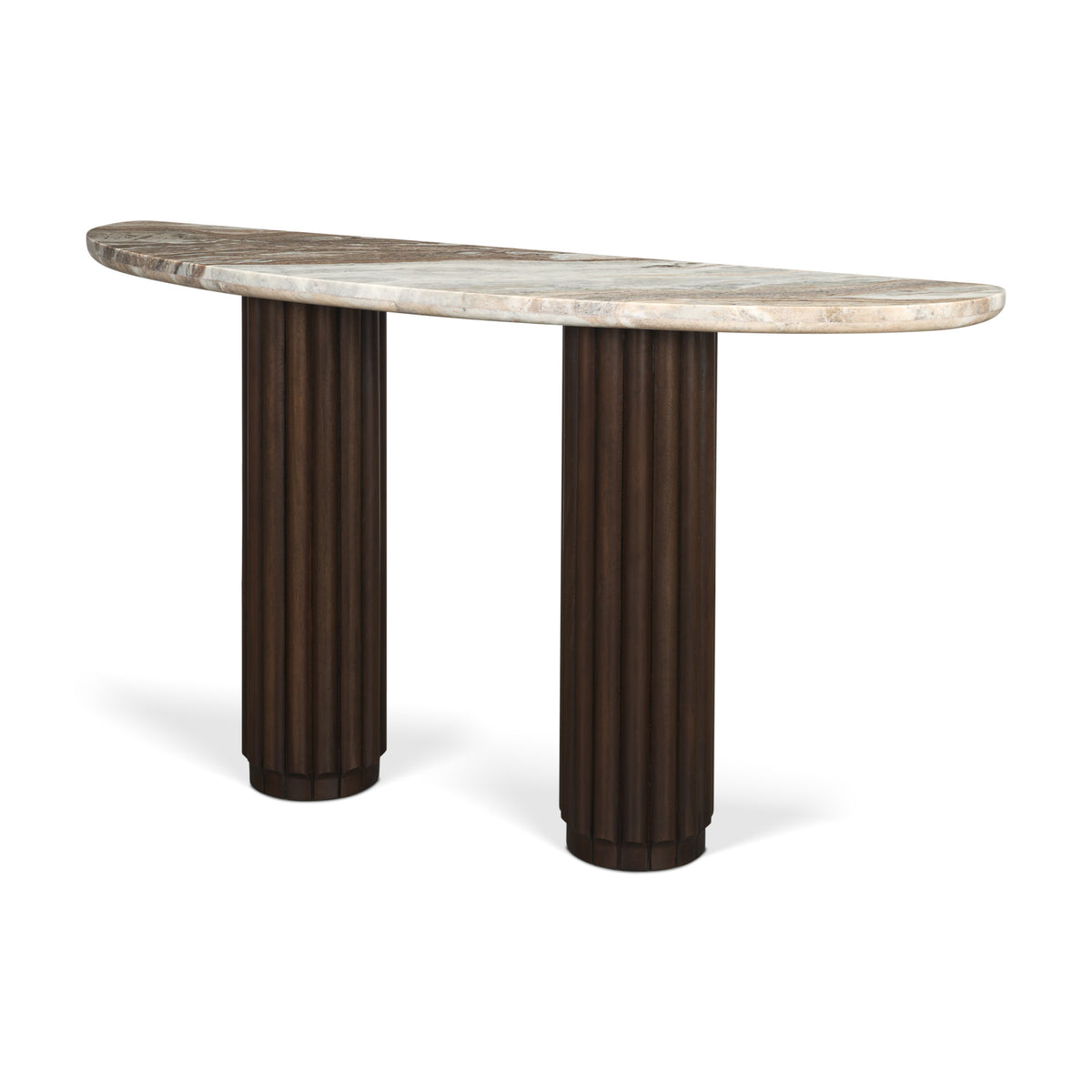 Marbrello Pink/Dark Brown Marble Top Fluted Wood Half Moon Console Table Top - Ornate Home