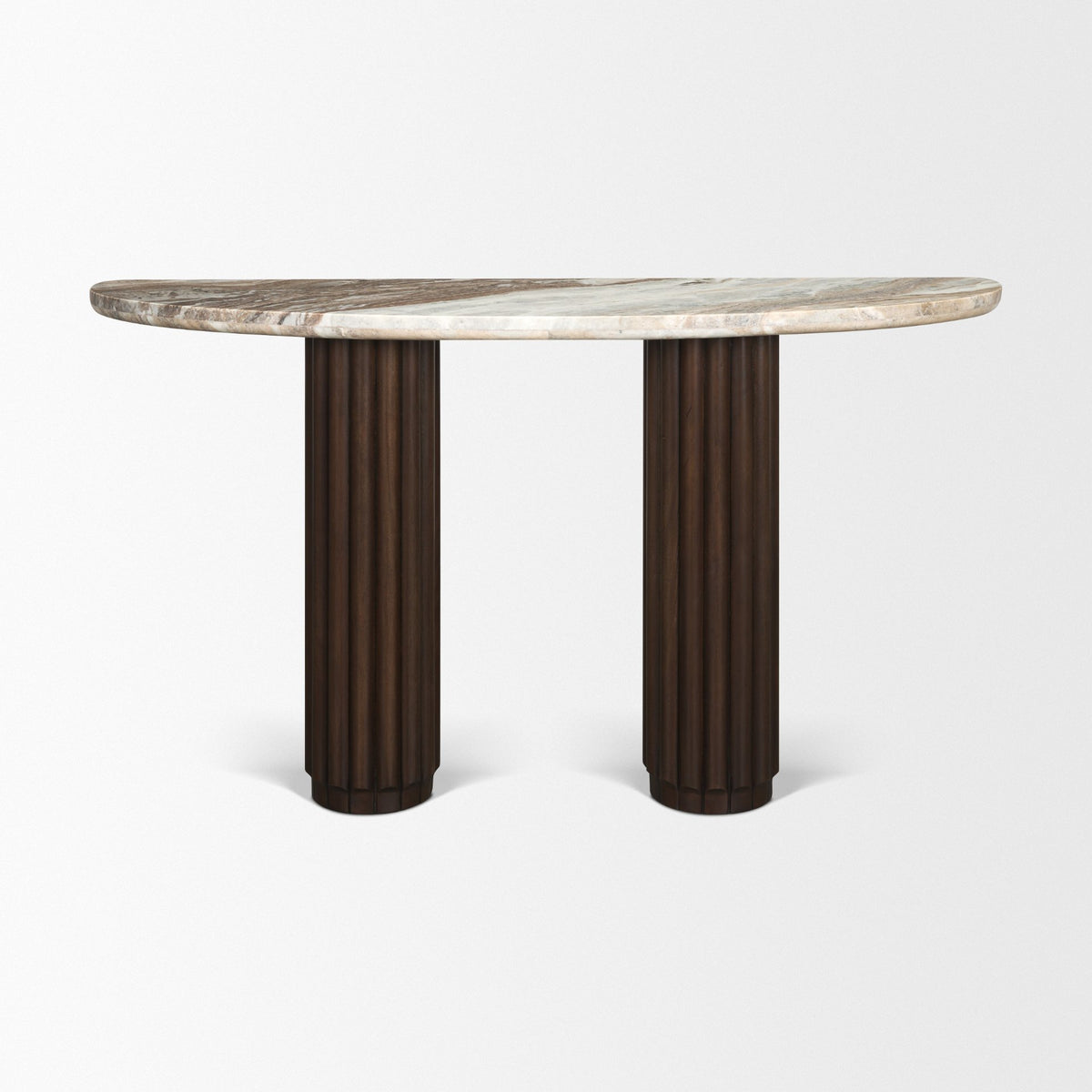 Marbrello Pink/Dark Brown Marble Top Fluted Wood Half Moon Console Table Top - Ornate Home