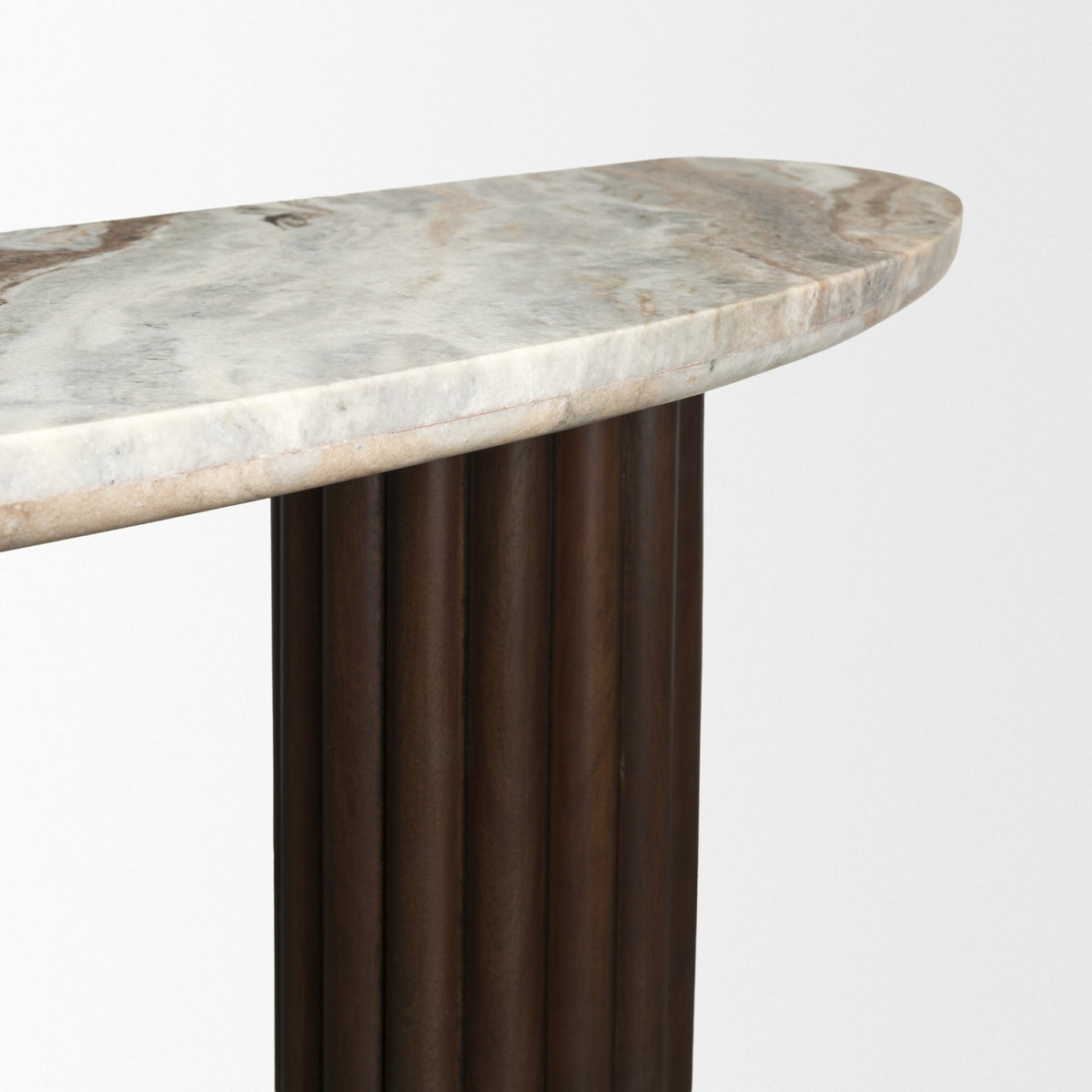 Marbrello Pink/Dark Brown Marble Top Fluted Wood Half Moon Console Table Top - Ornate Home