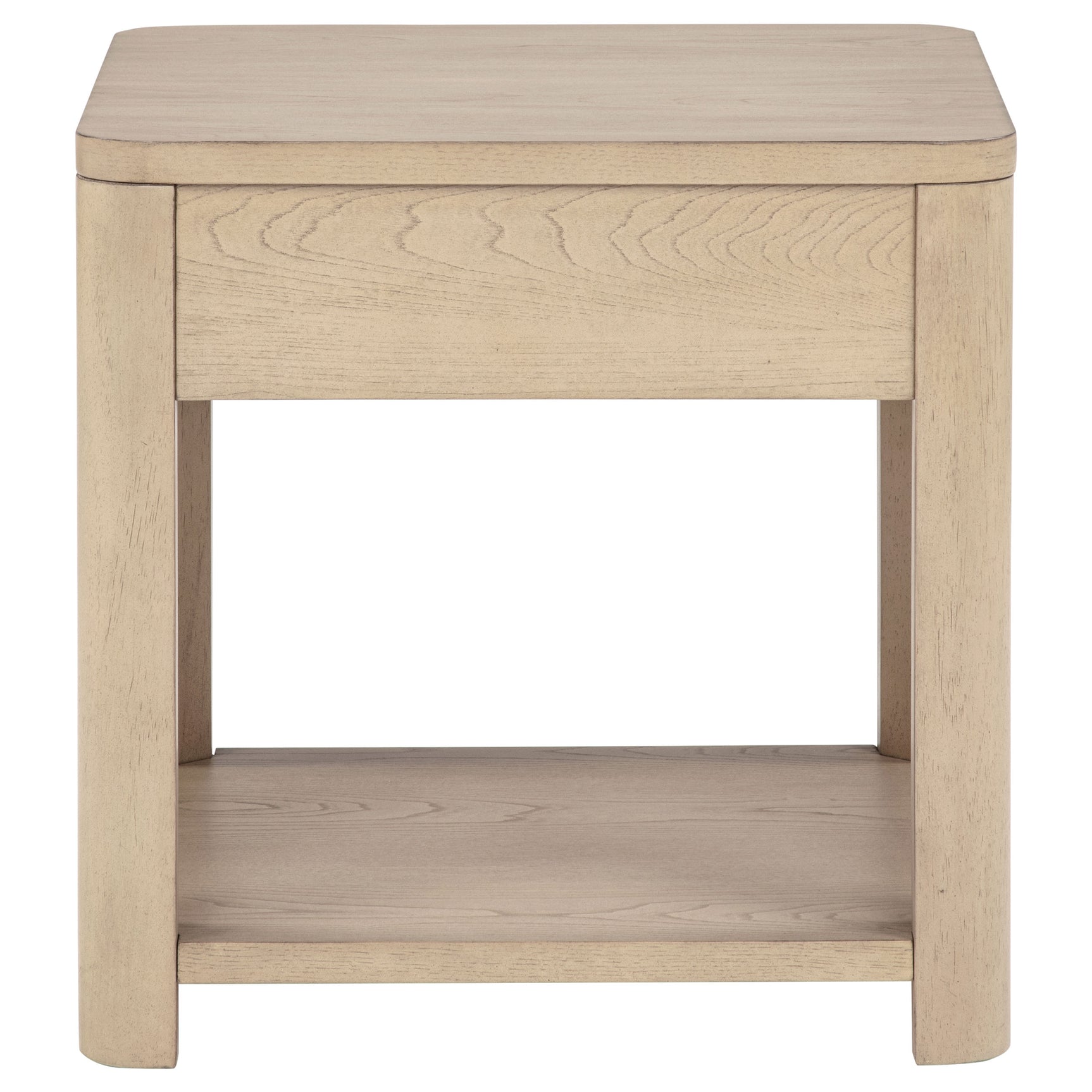 Marcelo Light Elm Wood End Table with Drawer and Shelf - Ornate Home