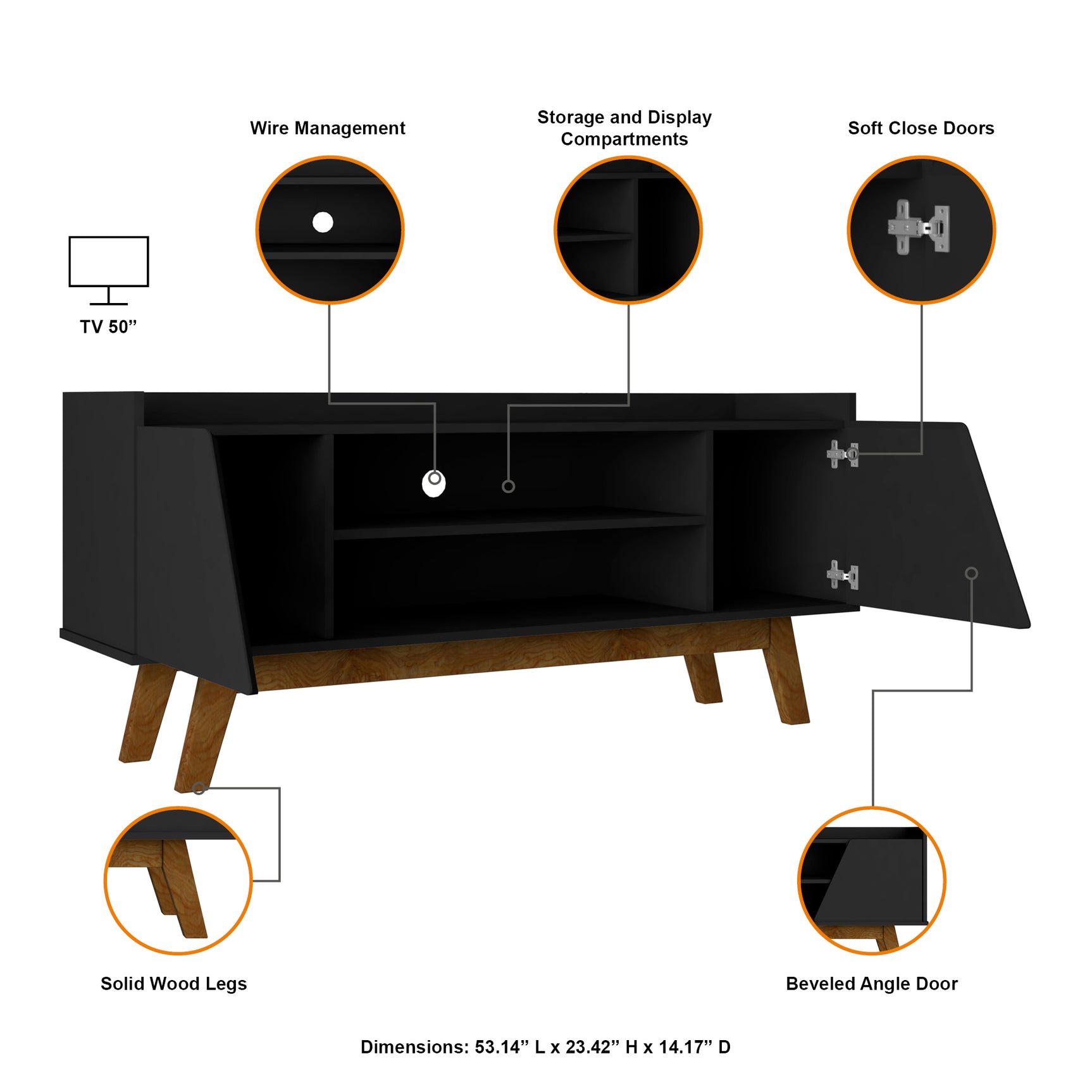 Marcus 53.14 TV Stand in Matte Black - Ornate Home
