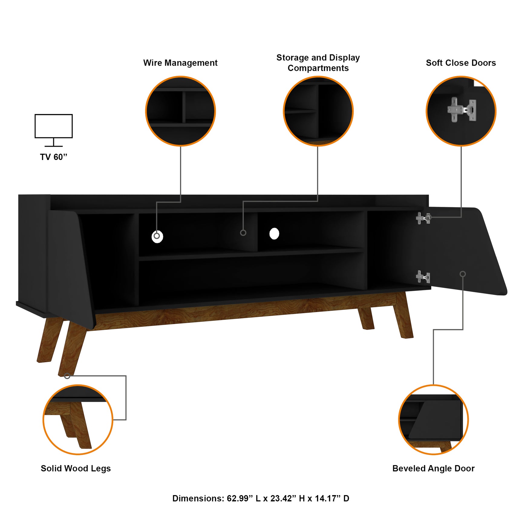 Marcus 62.99 TV Stand in Matte Black - Ornate Home