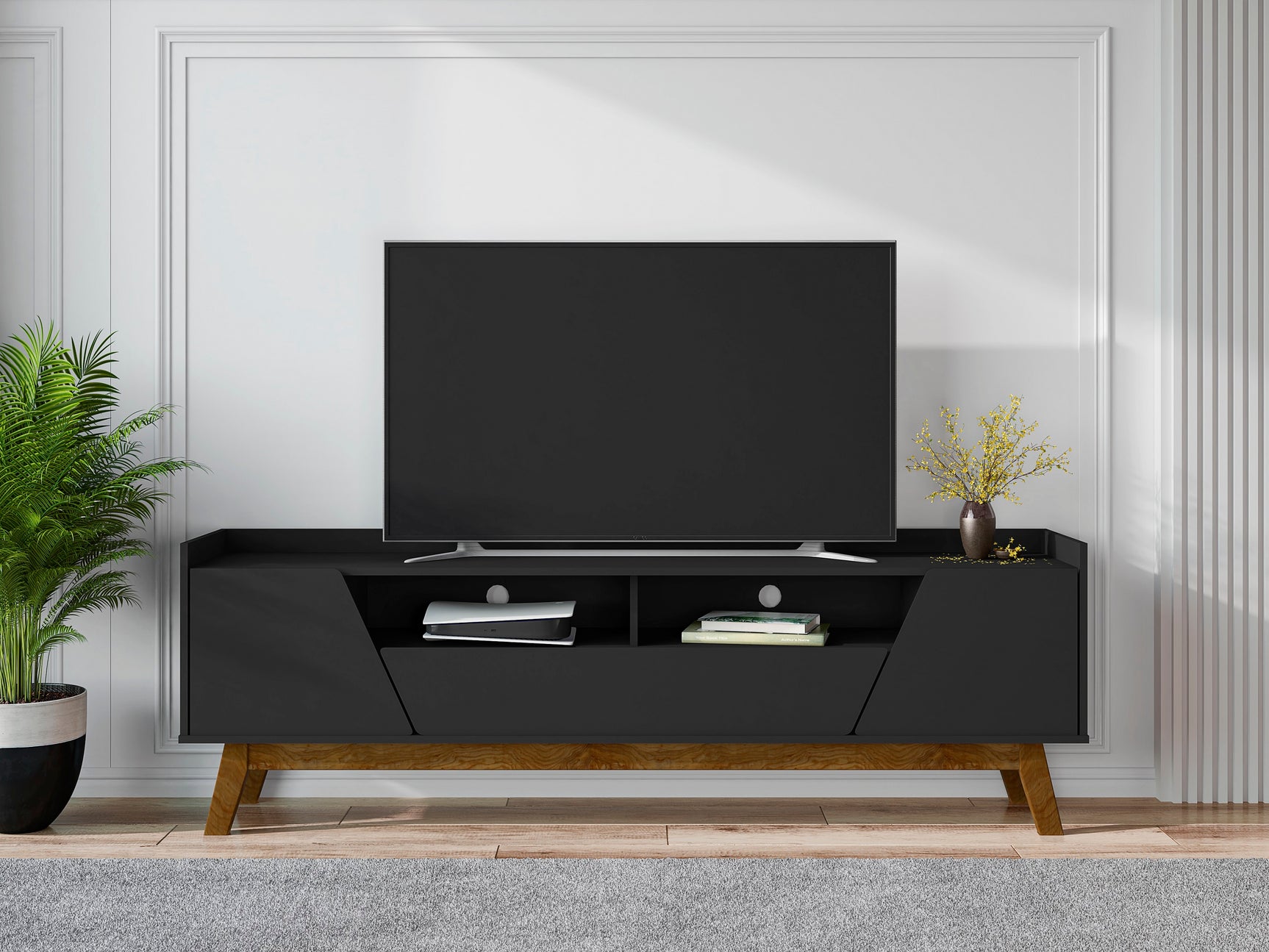Marcus 70.86 TV Stand in Matte Black - Ornate Home