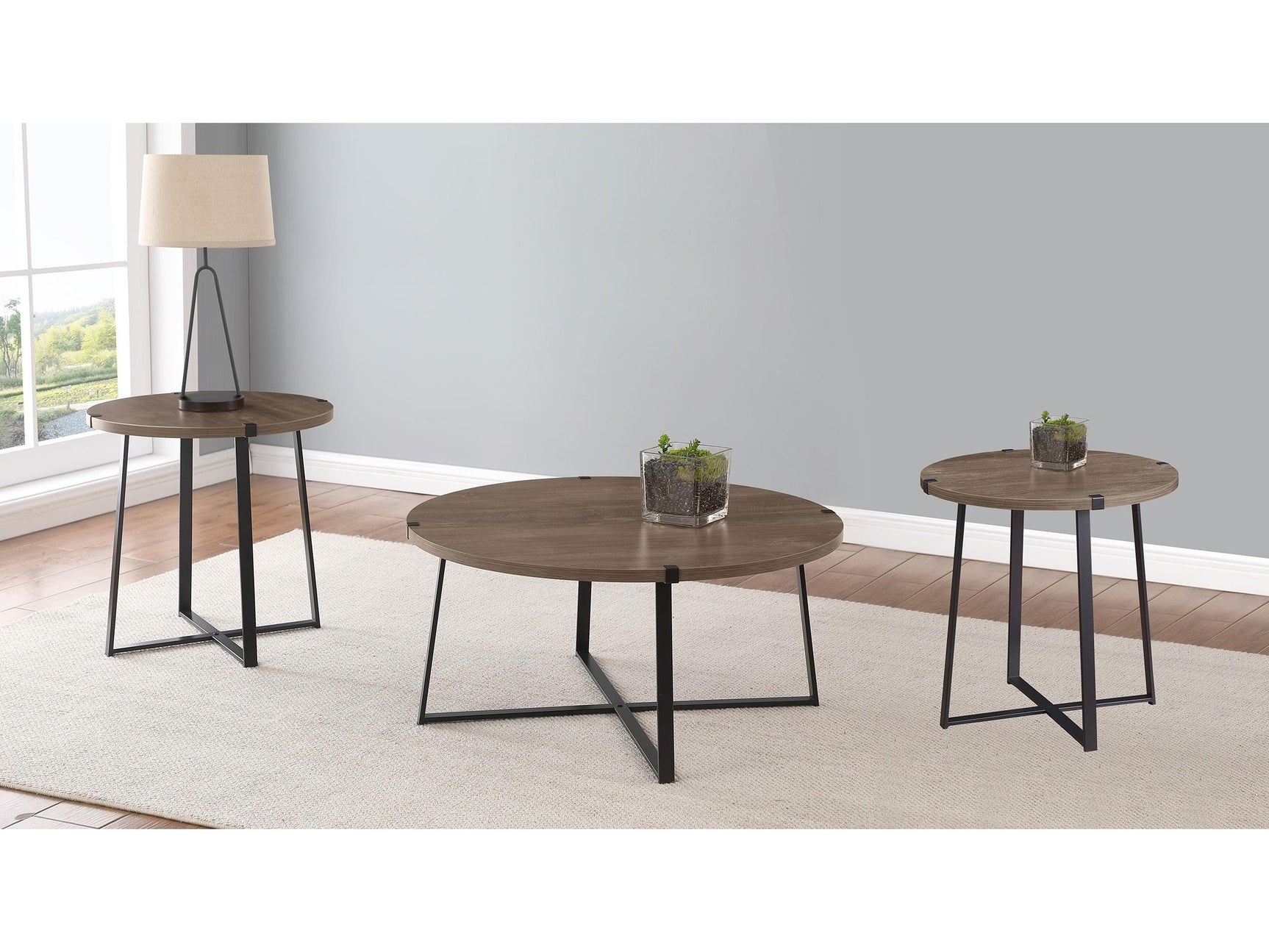 Marcus Light Brown 3-piece Round Coffee and End Table Set - Ornate Home