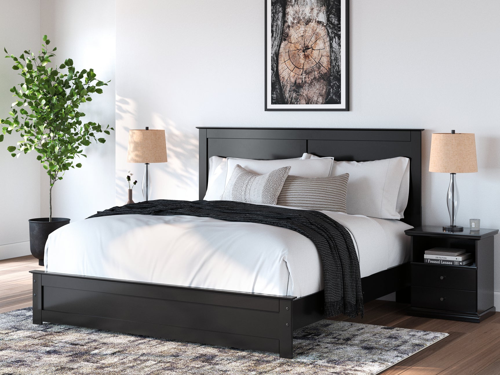 Maribel Black King Panel Bed, Chest and Nightstand - Ornate Home