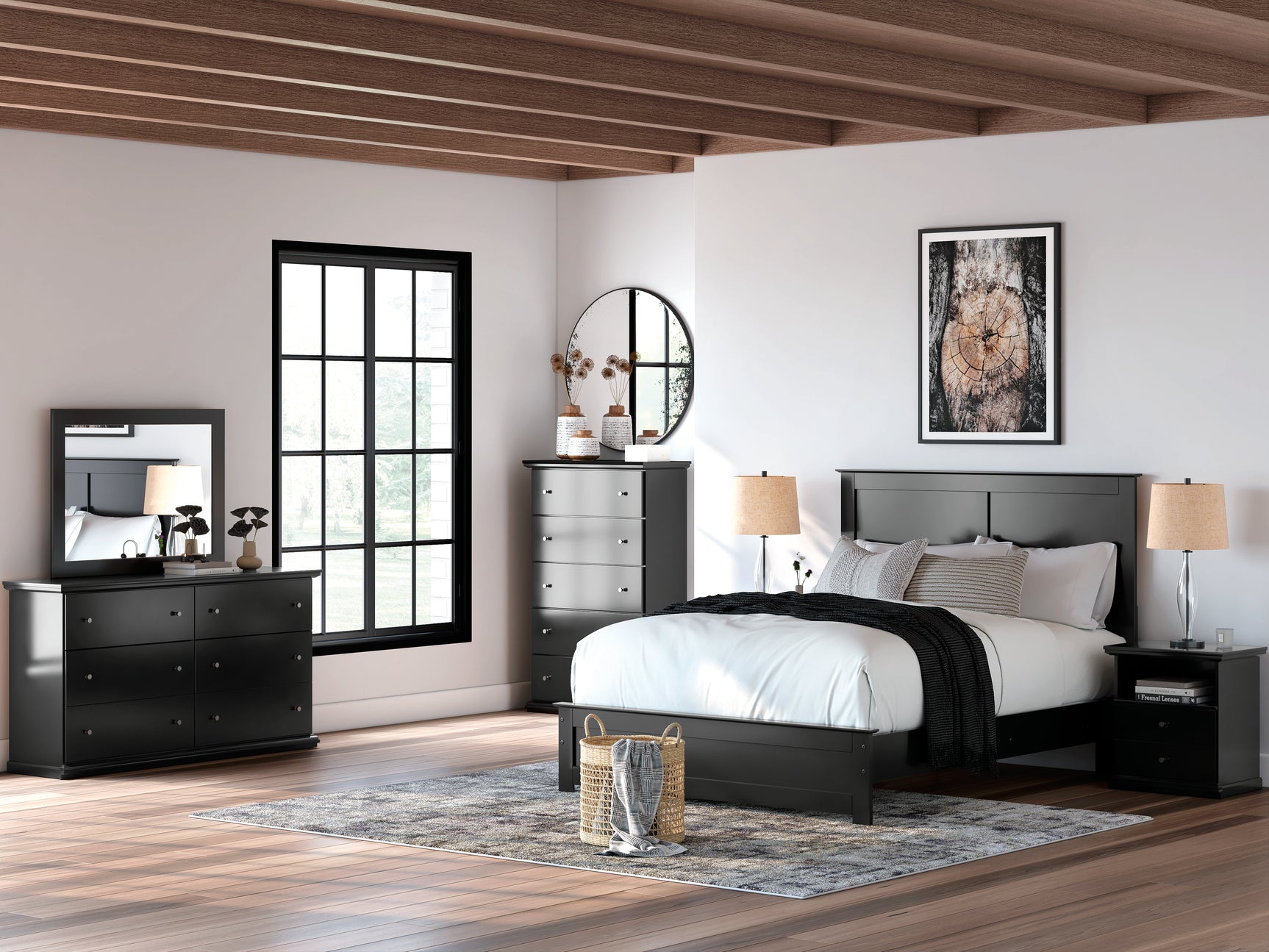 Maribel Black Queen Panel Bed, Chest and 2 Nightstands (Online Special Price) - Ornate Home