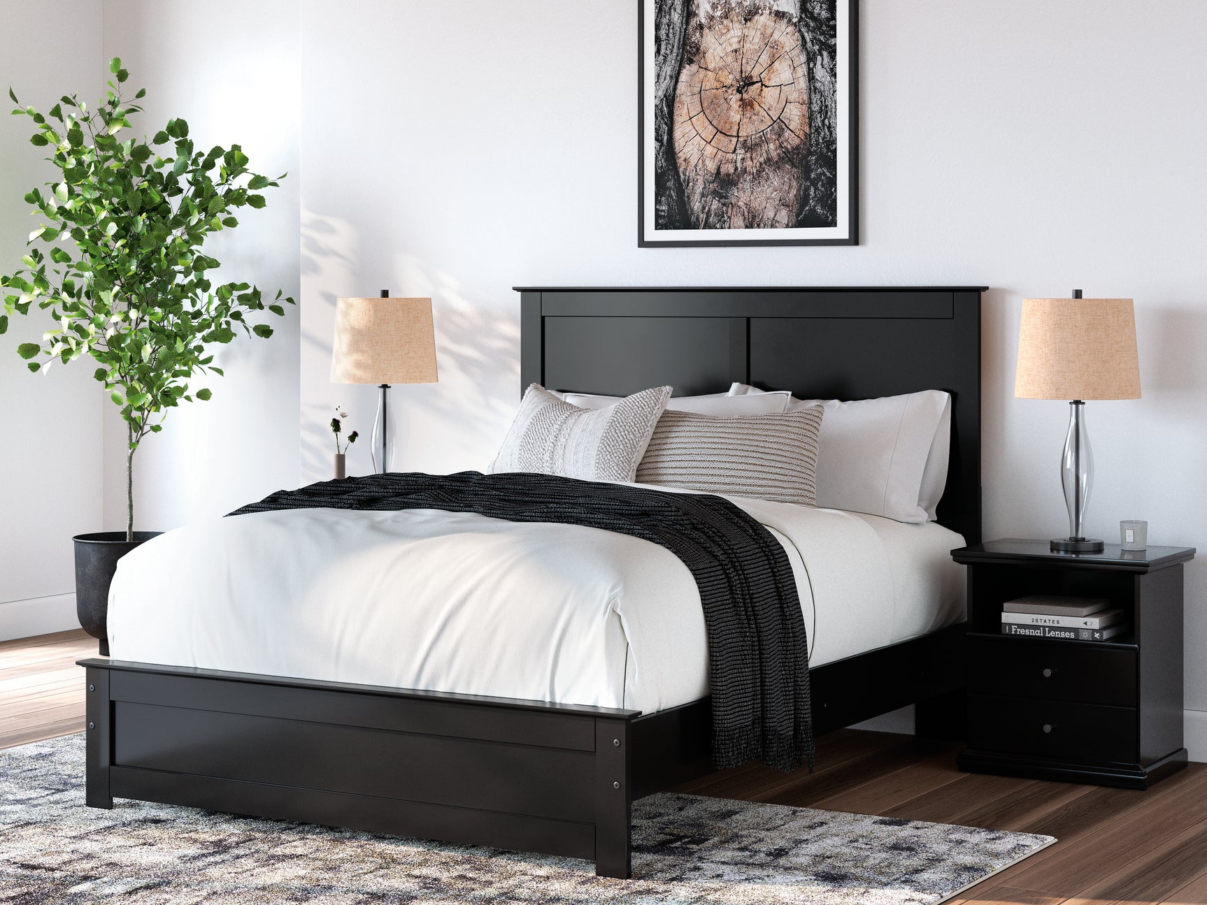 Maribel Black Queen Panel Bed, Chest and Nightstand - Ornate Home