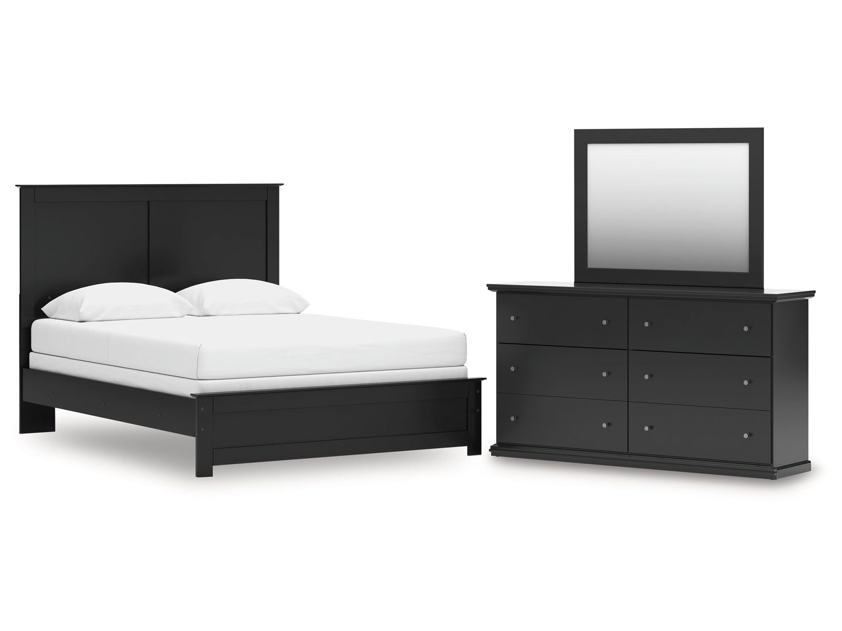 Maribel Black Queen Panel Bed, Dresser and Mirror - Ornate Home