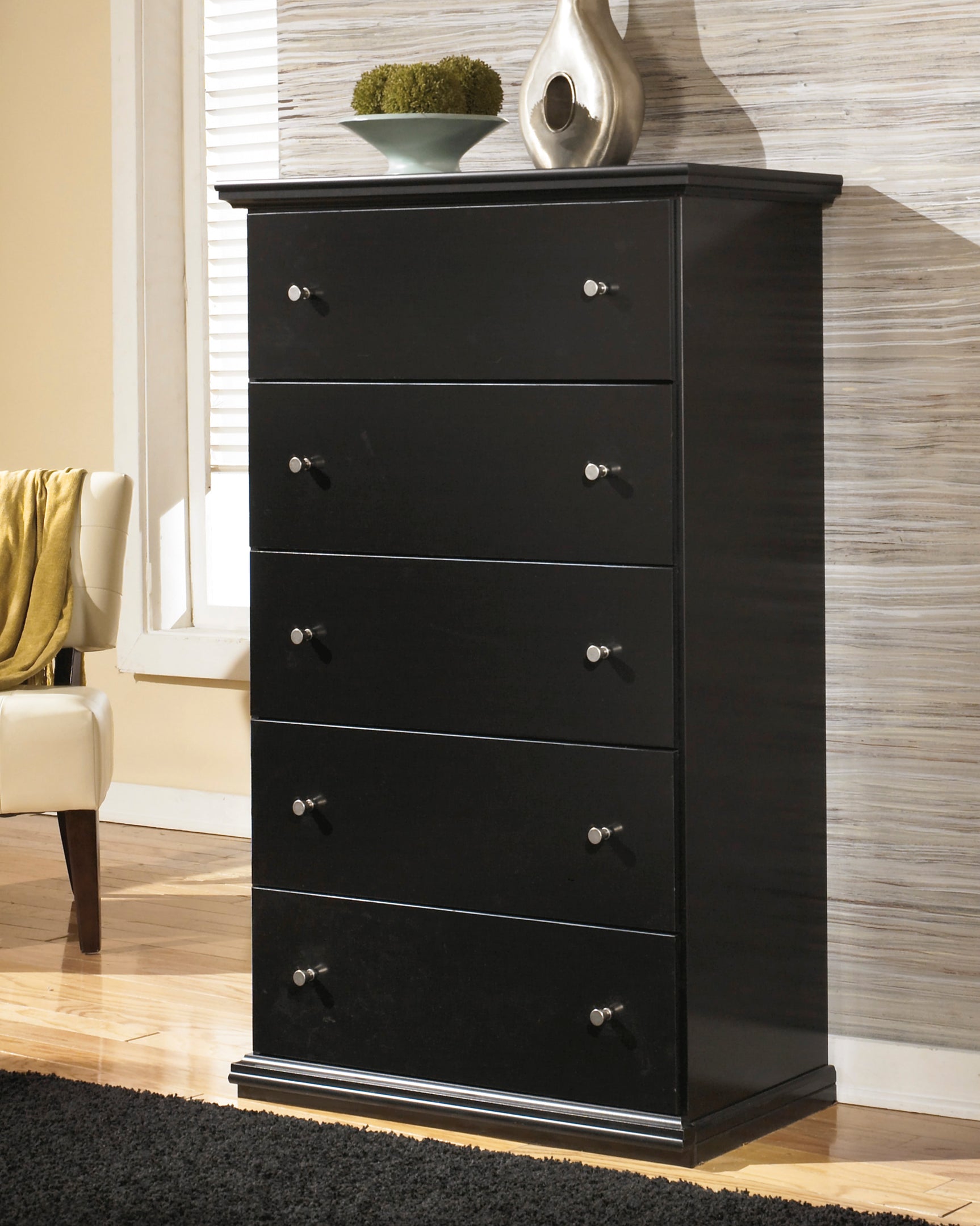 Maribel Black Twin Panel Bed, Chest and Nightstand - Ornate Home