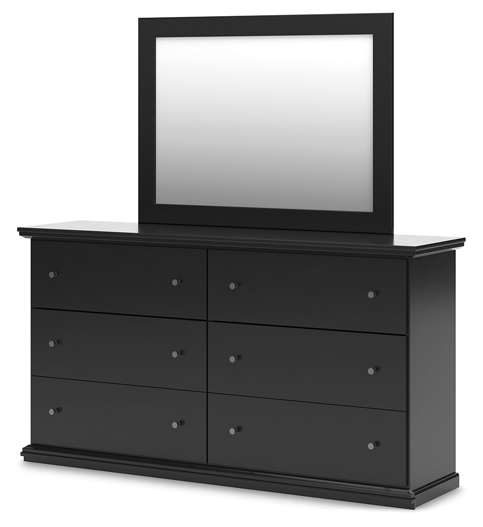 Maribel Black Twin Panel Bed, Dresser, Mirror and 2 Nightstands - Ornate Home