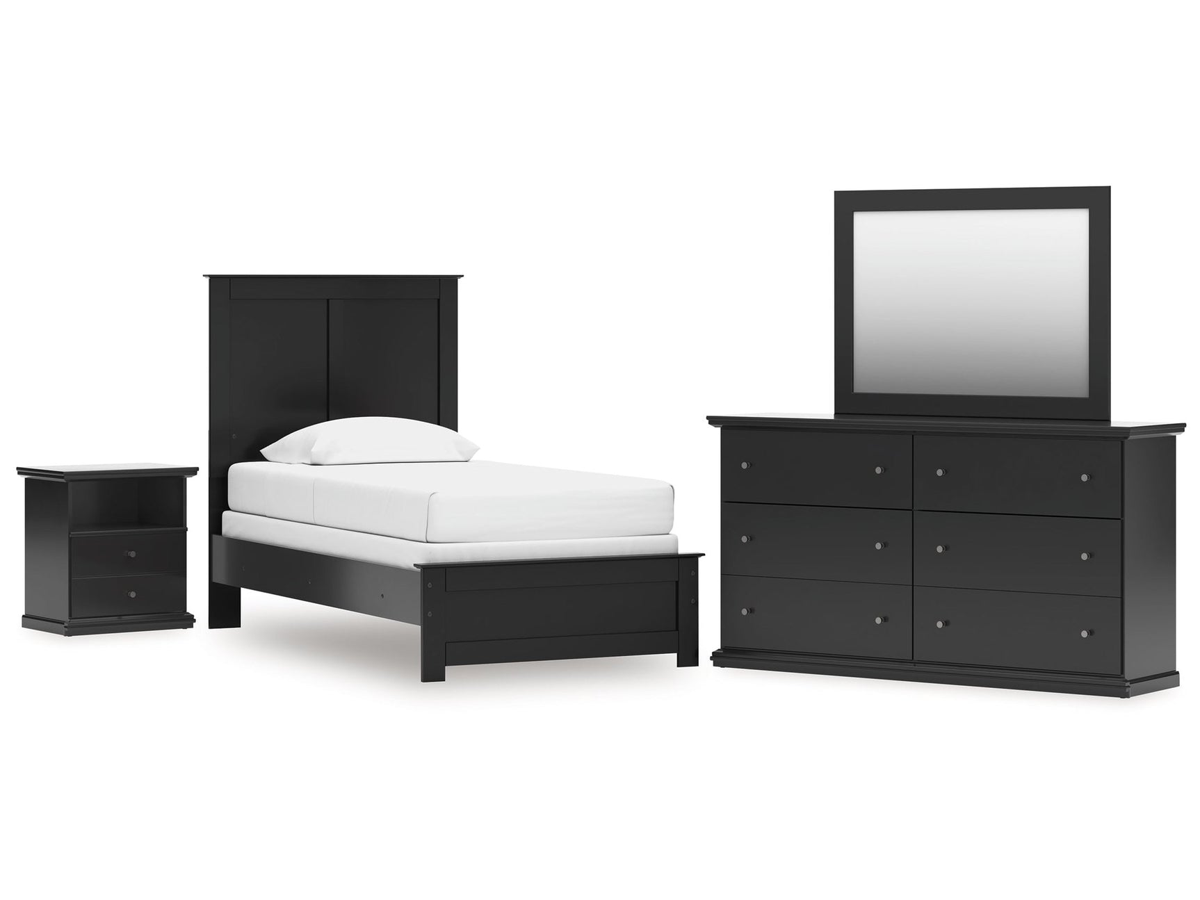Maribel Black Twin Panel Bed, Dresser, Mirror and Nightstand - Ornate Home