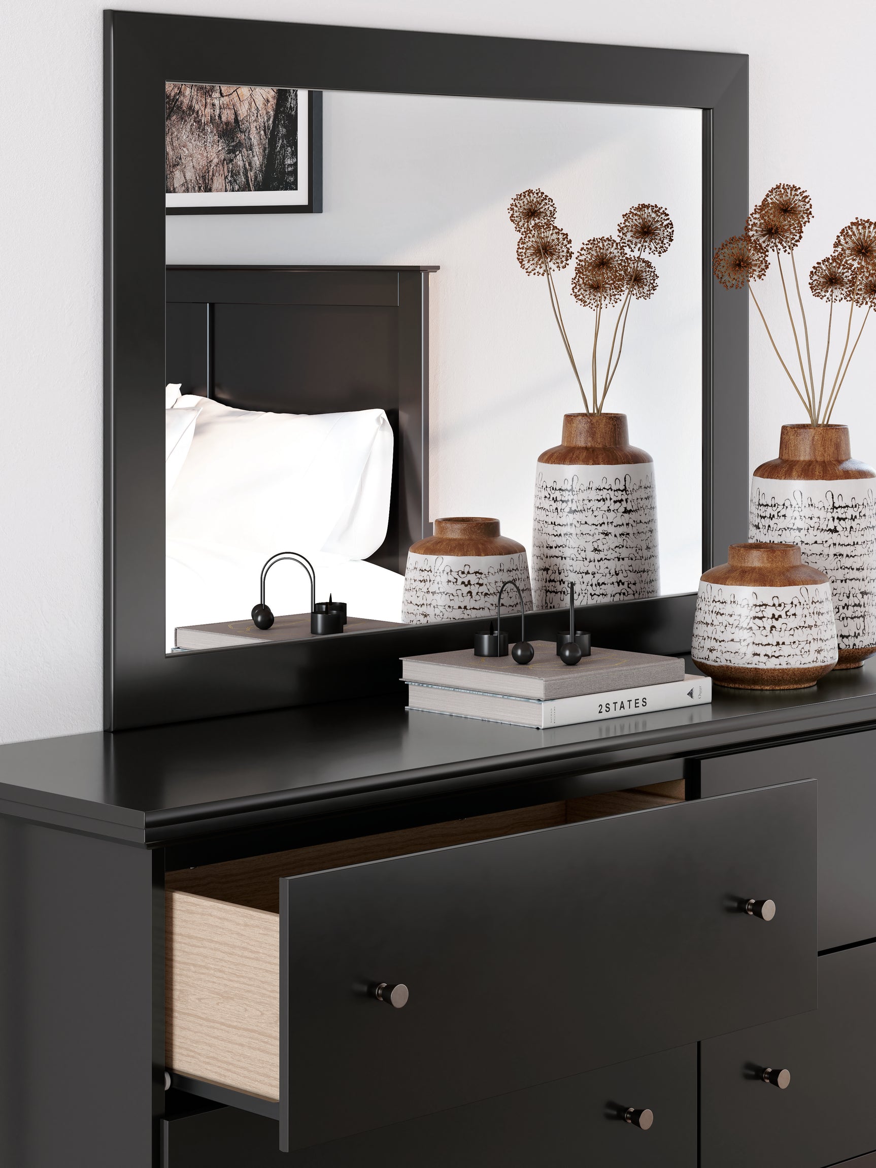 Maribel Black Twin Panel Bed, Dresser, Mirror and Nightstand - Ornate Home
