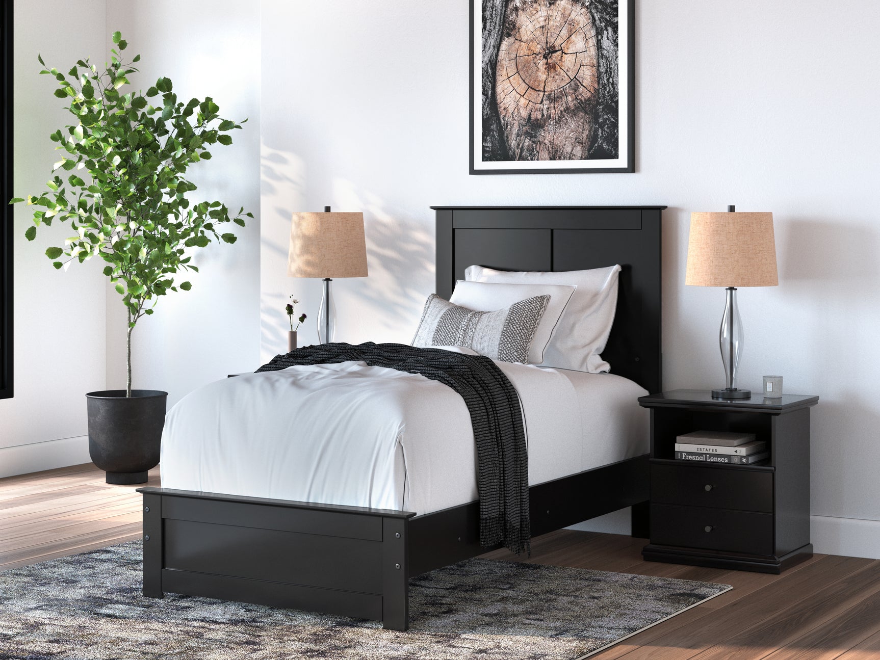Maribel Black Twin Panel Bed, Dresser and Mirror - Ornate Home