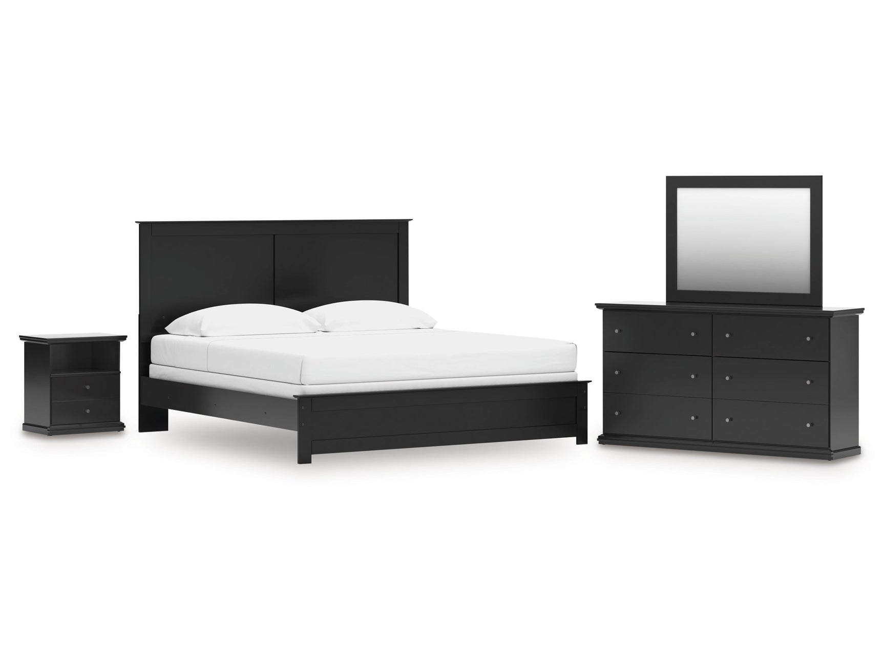 Maribel King Panel Bed, Dresser, Mirror and Nightstand - Ornate Home