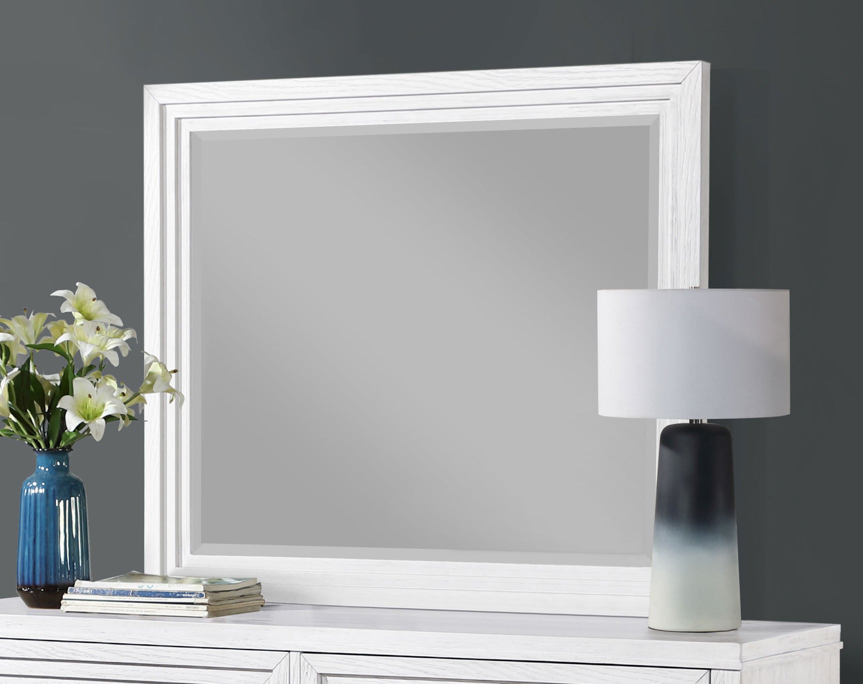 Marielle Distressed White Dresser Mirror - Ornate Home