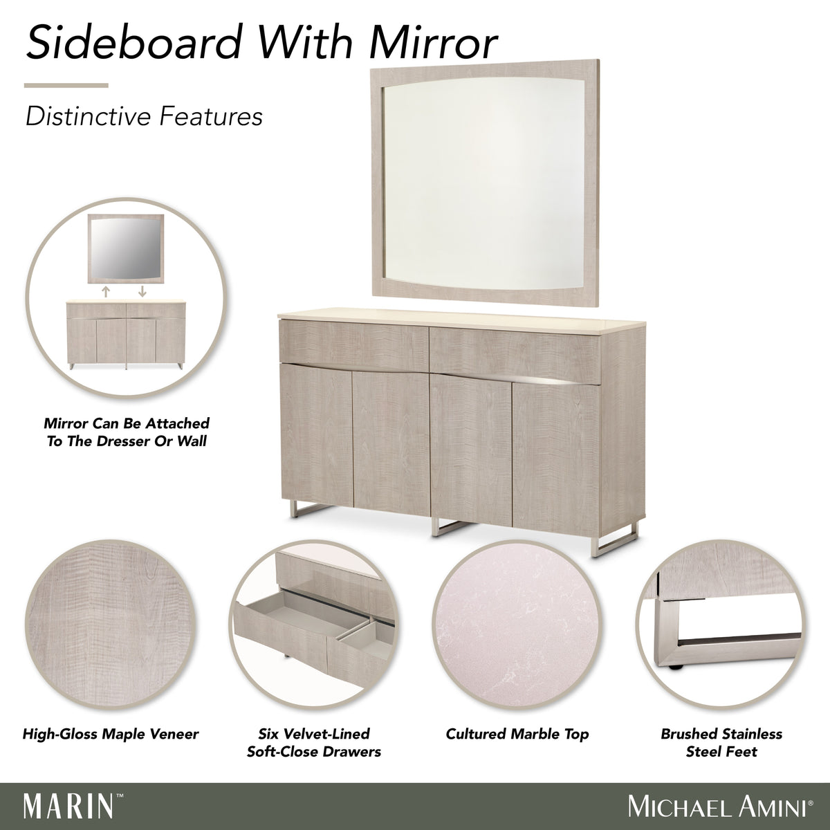 Marin Greige Sideboard with Mirror