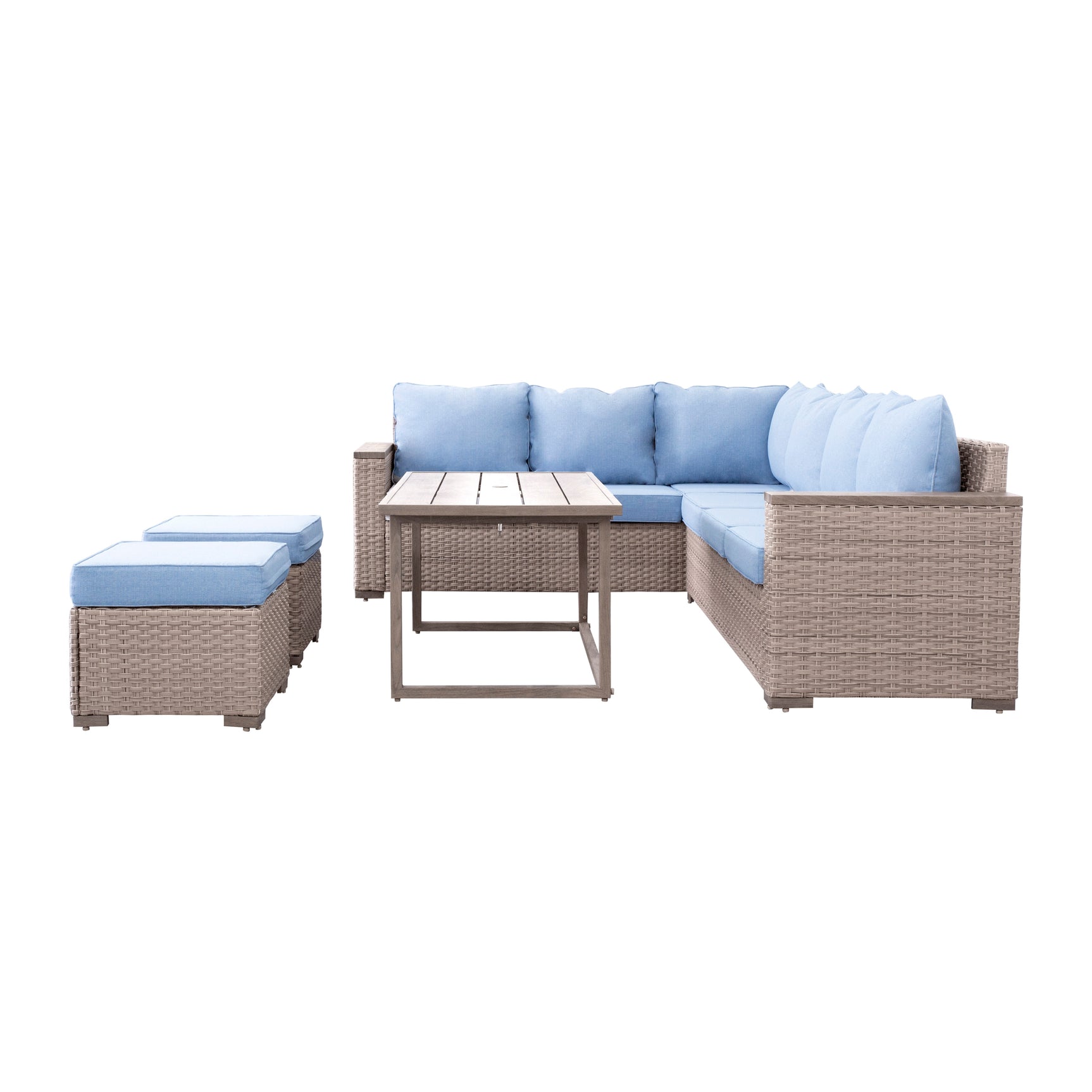 Marina Blue/Brown Outdoor Sectional Set - Ornate Home