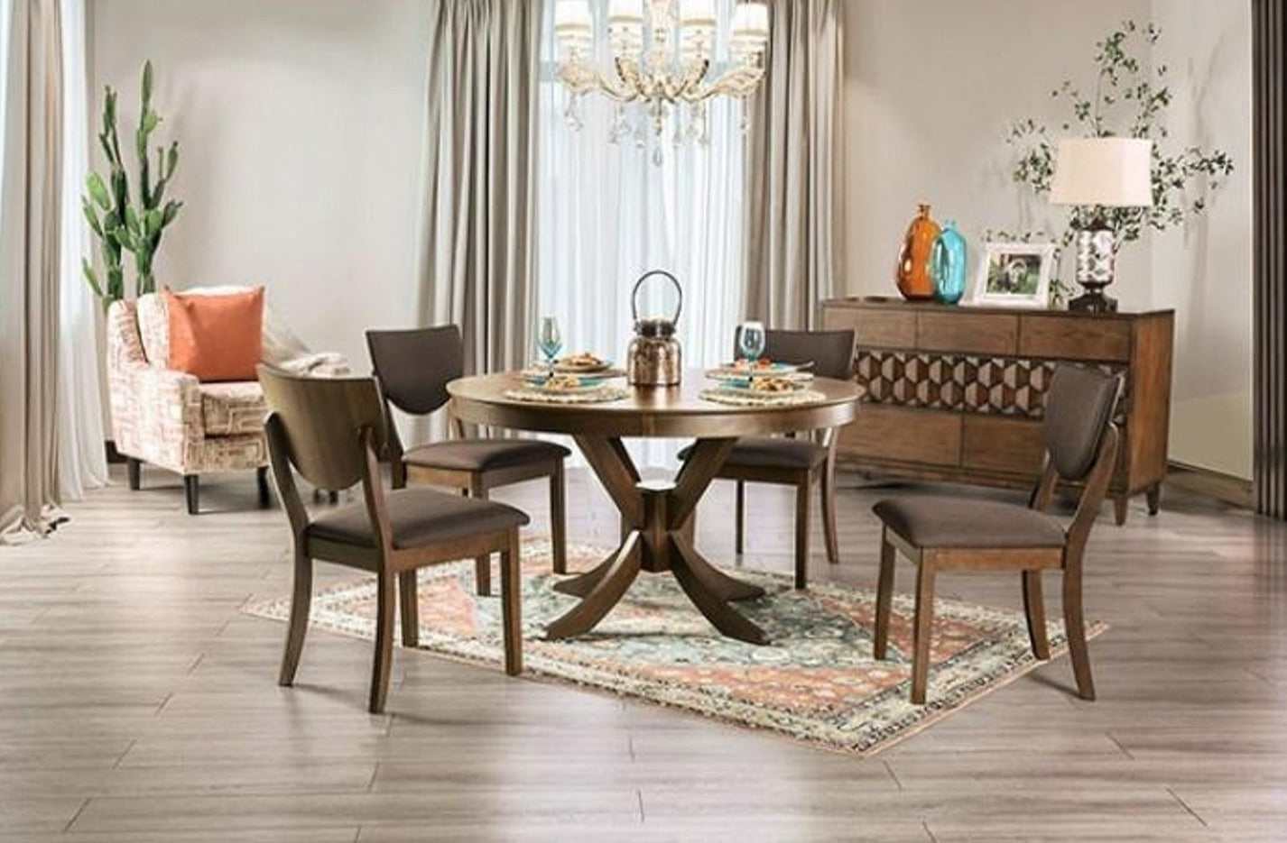 Marina I Walnut & Dark Chocolate Round Dining Table - Ornate Home