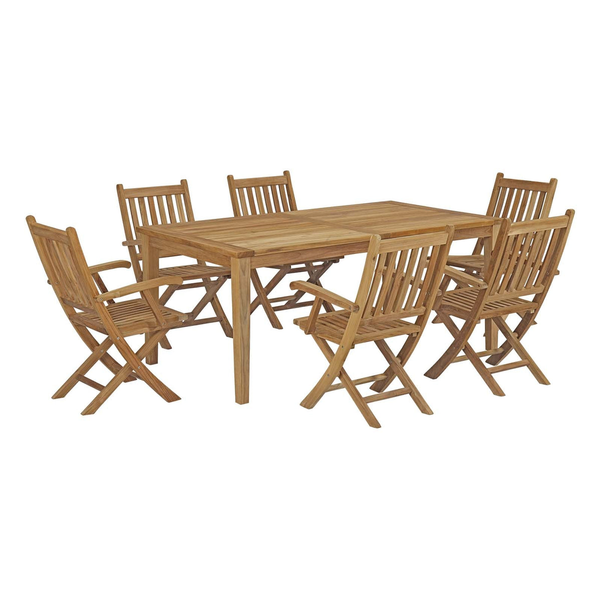 Marina Natural 7 Piece Outdoor Patio Teak Dining Set - 86x118" - Ornate Home