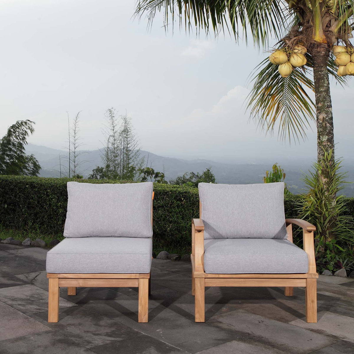 Marina Natural/Gray 2 Piece Outdoor Patio Teak Set - 31.5x65" - Ornate Home
