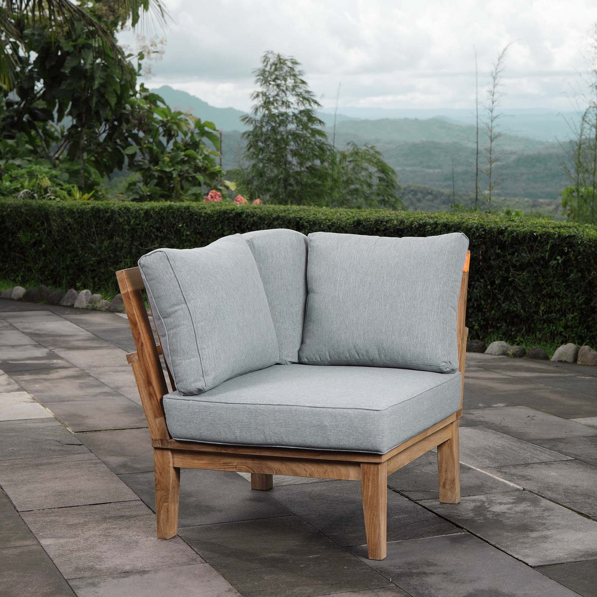 Marina Natural/Gray Outdoor Patio Teak Corner Sofa - Ornate Home