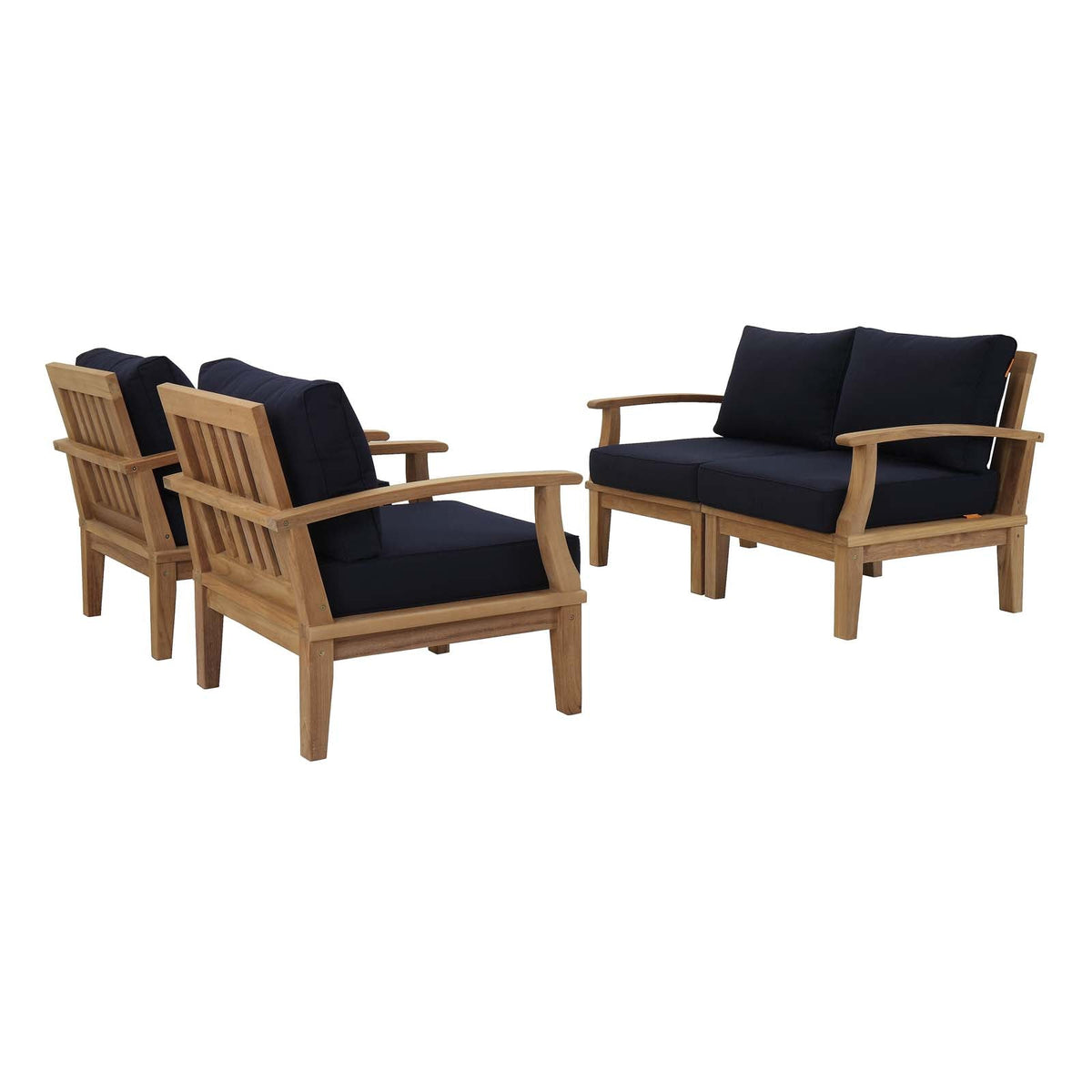 Marina Natural/Navy 4 Piece Outdoor Patio Teak Set - 65x86.5" - Ornate Home