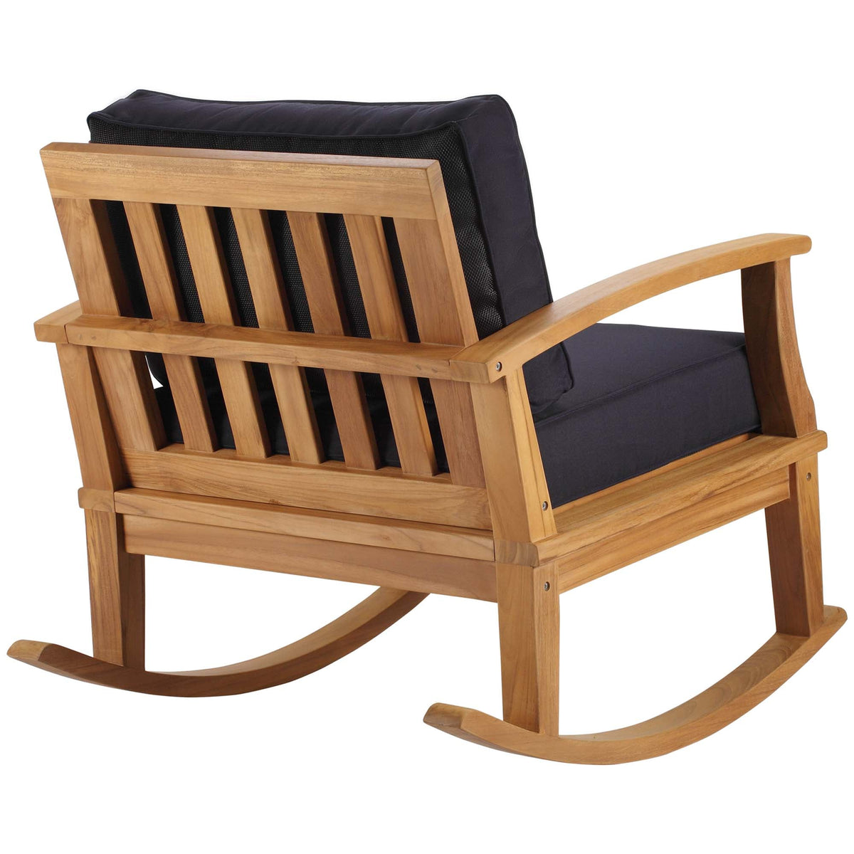 Marina Natural/Navy Outdoor Patio Teak Rocking Chair - Ornate Home