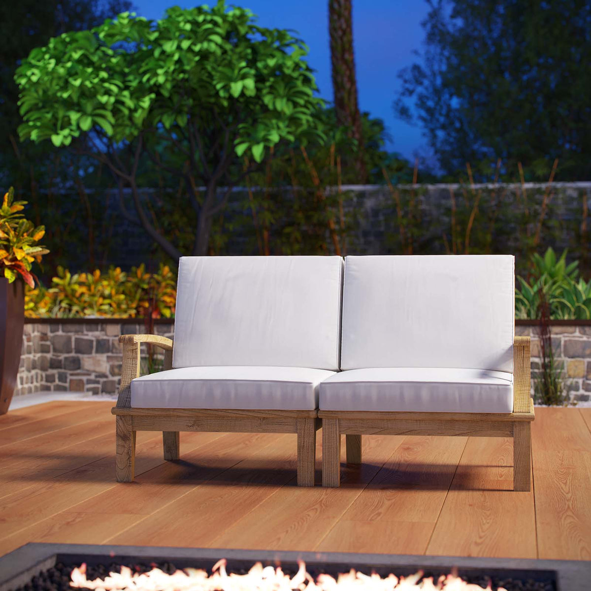 Marina Natural/White 2 Piece Outdoor Patio Teak Set - 32.5x57" - Ornate Home