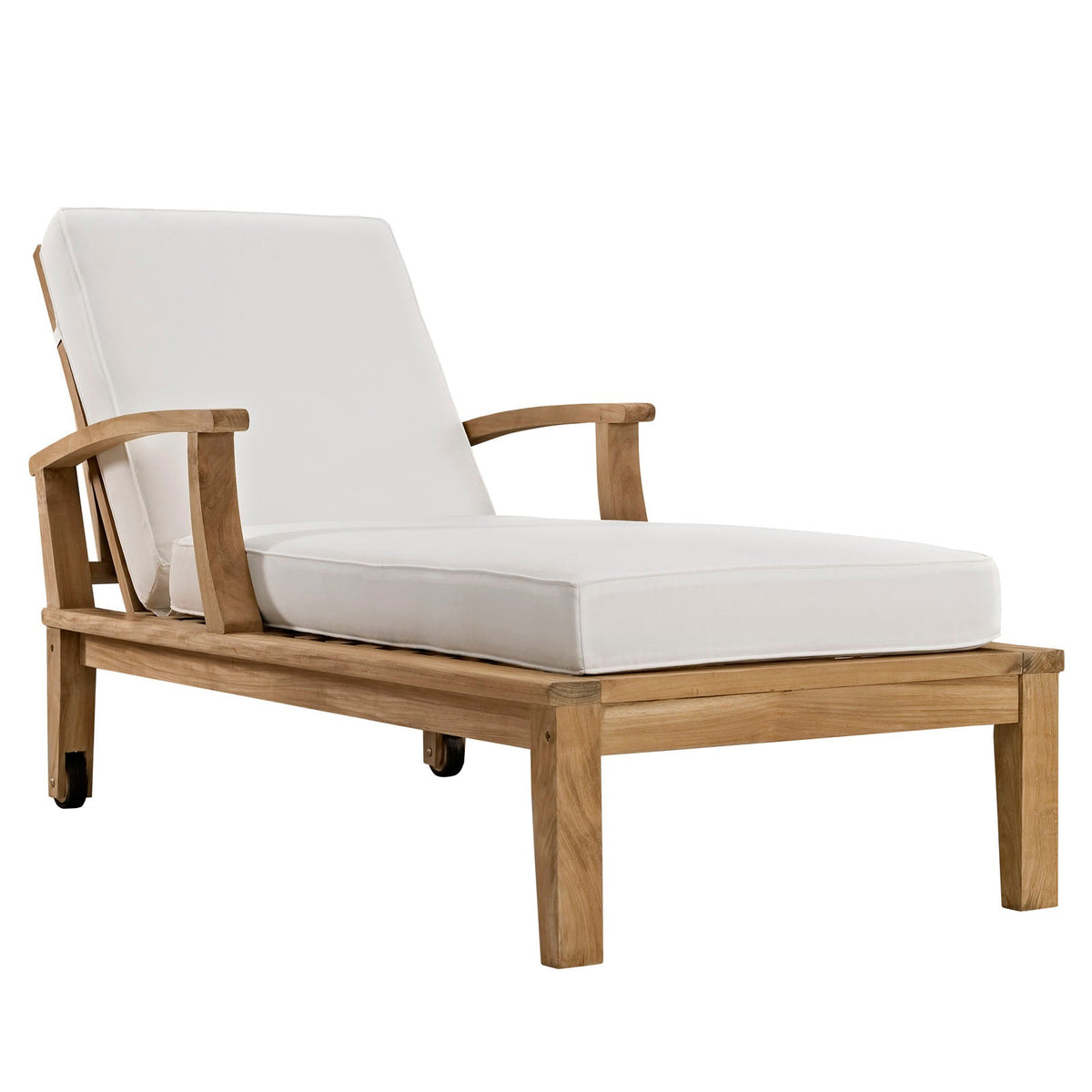 Marina Natural/White Outdoor Patio Teak Single Chaise - Ornate Home