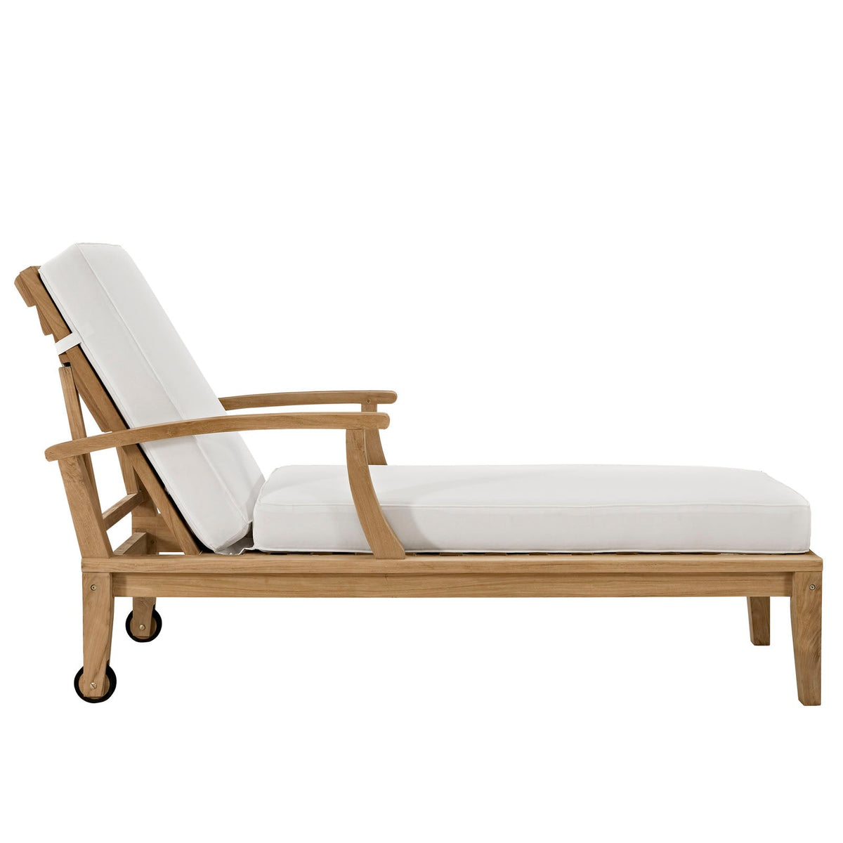Marina Natural/White Outdoor Patio Teak Single Chaise - Ornate Home