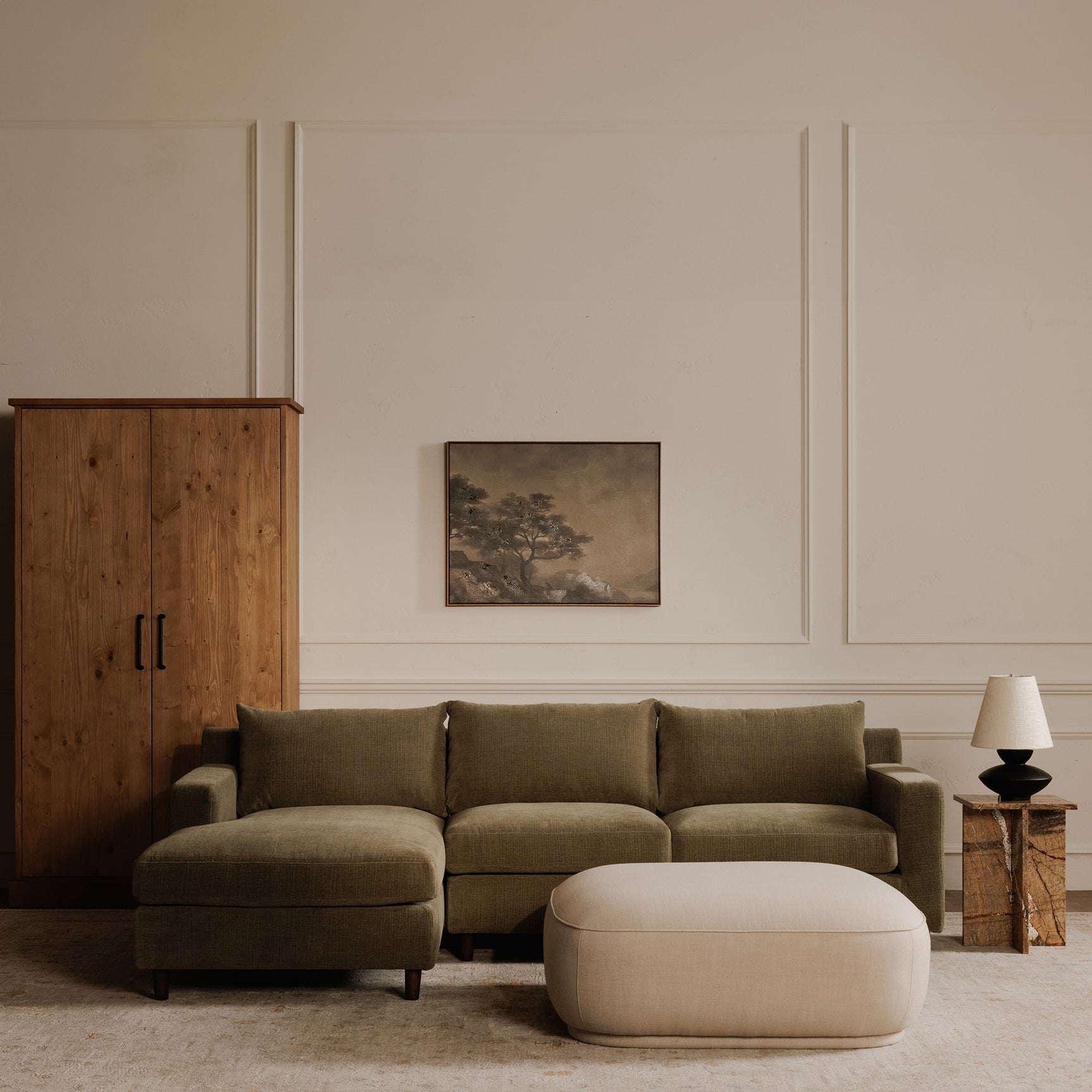 Marion Beige Square Ottoman - Ornate Home