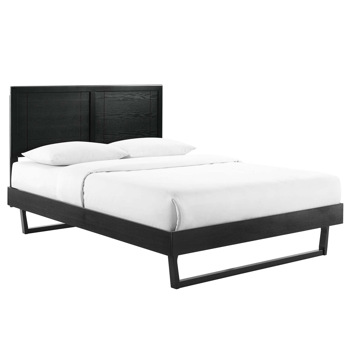 Marlee Black Wood Full Platform Bed With Angular Frame - Ornate Home