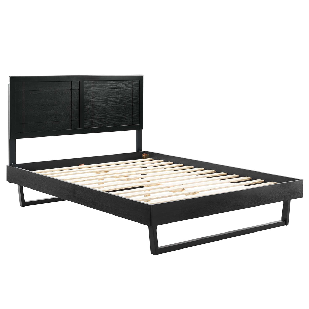 Marlee Black Wood Full Platform Bed With Angular Frame - Ornate Home