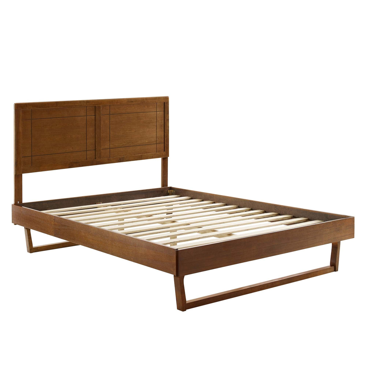 Marlee Walnut Wood Queen Platform Bed With Angular Frame - Ornate Home