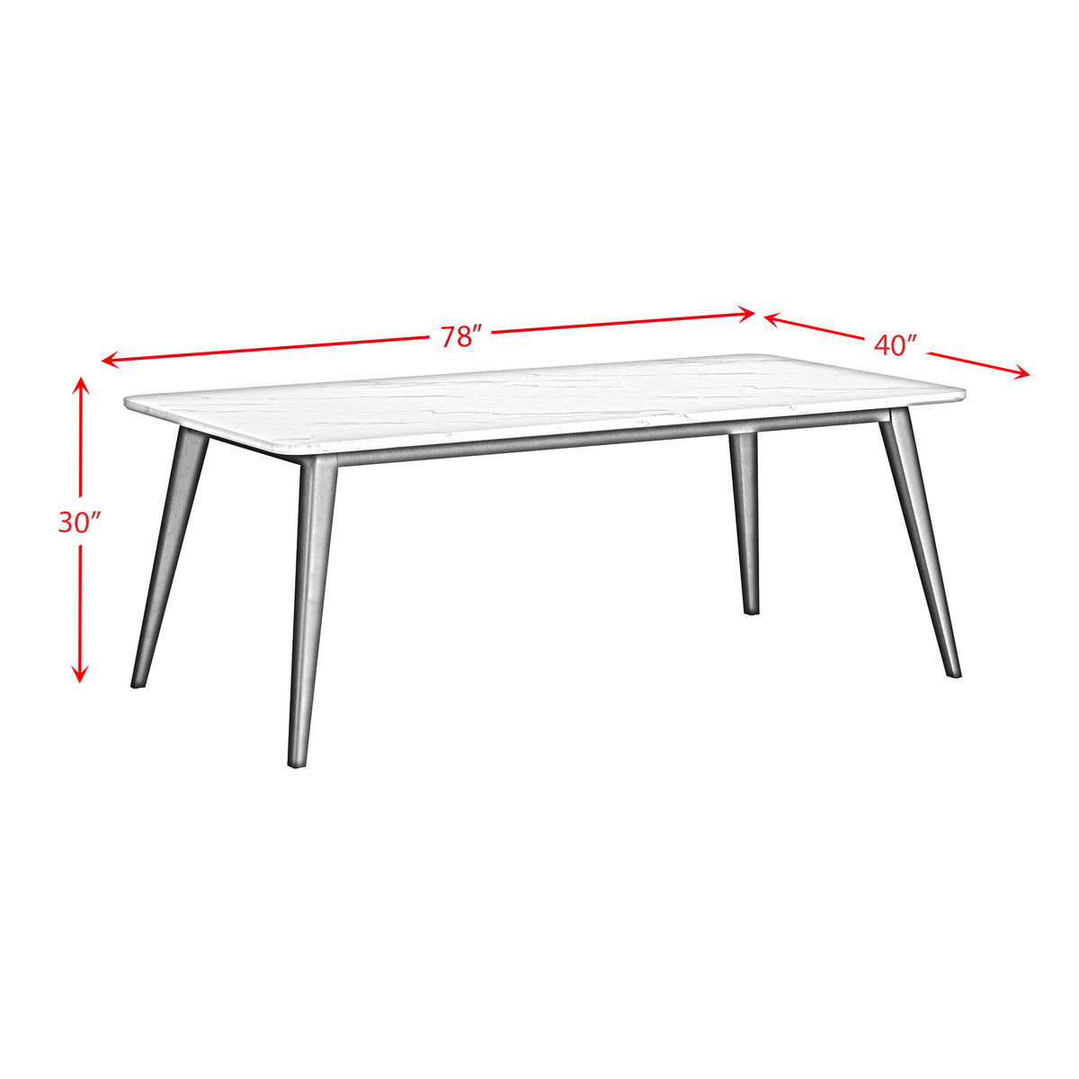 Marlene Black Dining Table with White Faux Marble Top - Ornate Home
