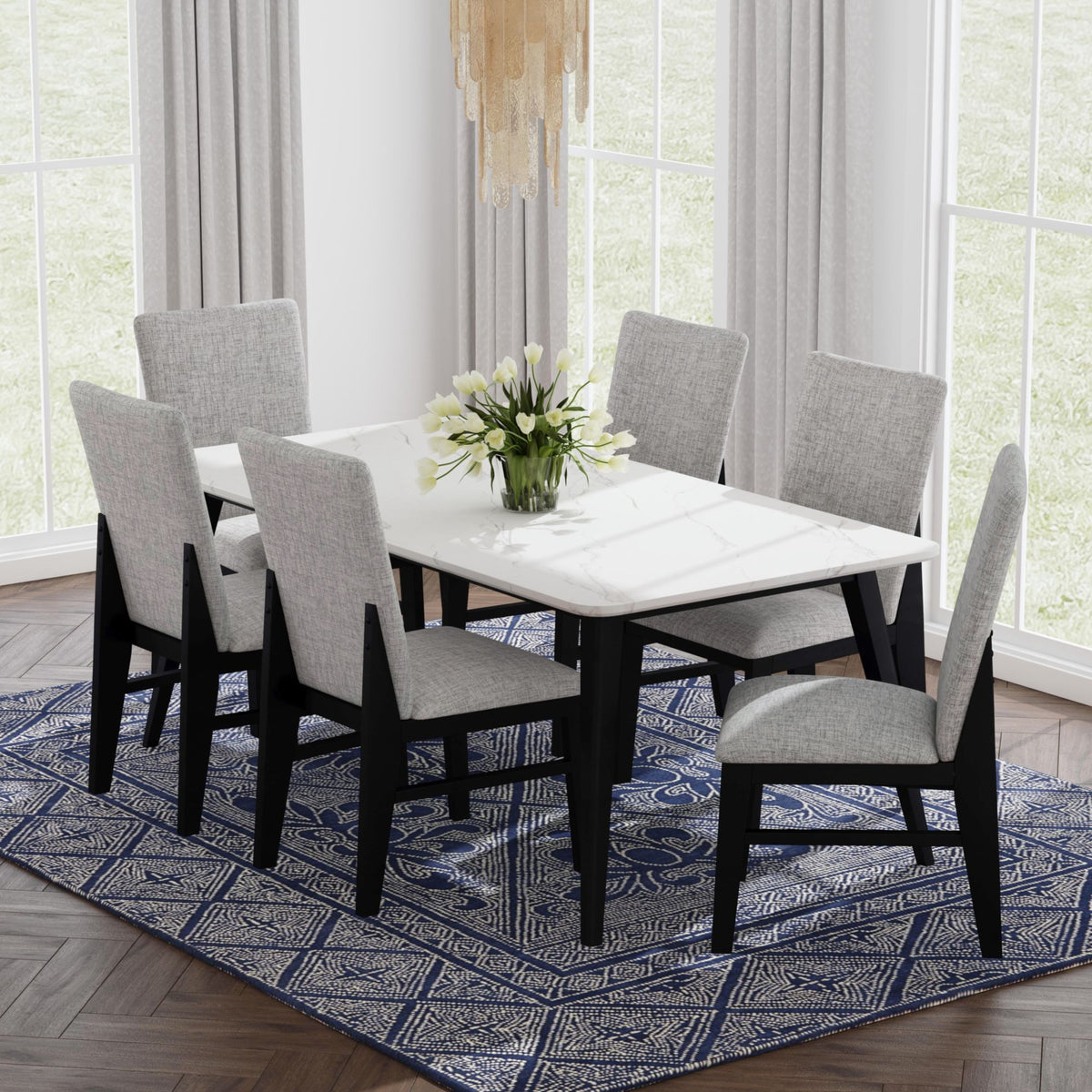 Marlene Black/White 7-Piece Standard Height Dining Set - Ornate Home