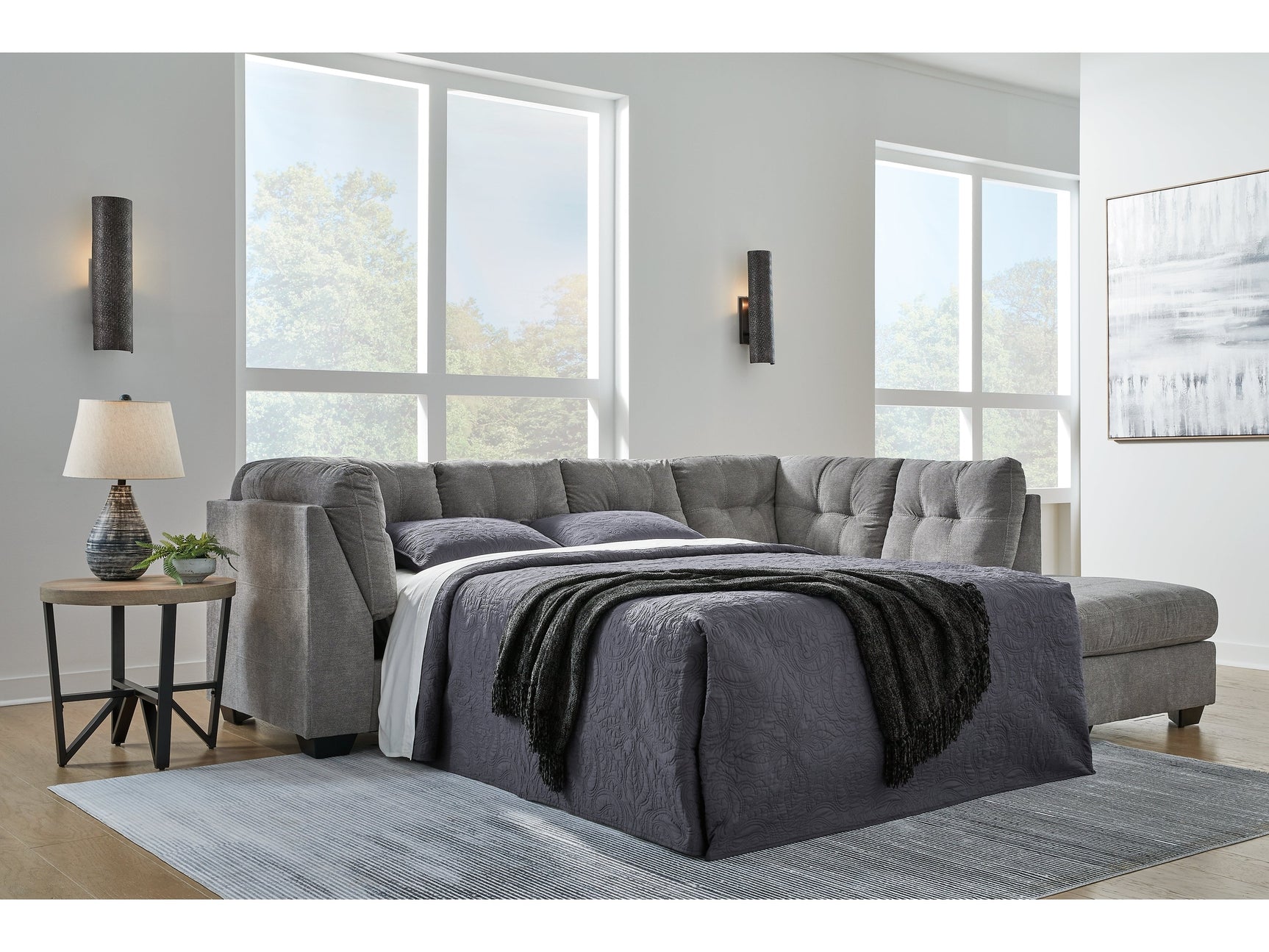 Marleton Gray 2-Piece Sleeper Sectional with Chaise - Ornate Home
