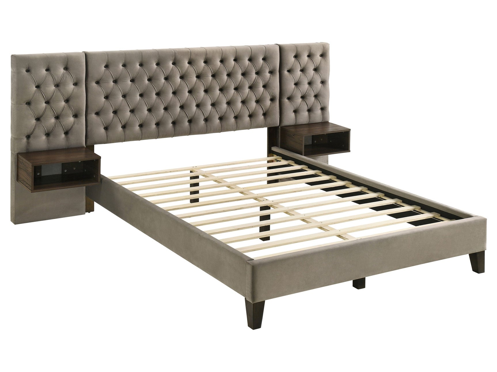 Marley Light Brown Queen Upholstered Wall Panel Bed - Ornate Home