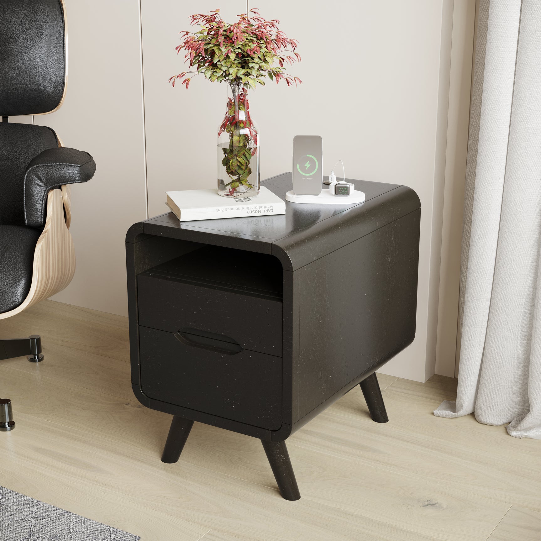 Marlowe Espresso Power Chairside Table - Ornate Home