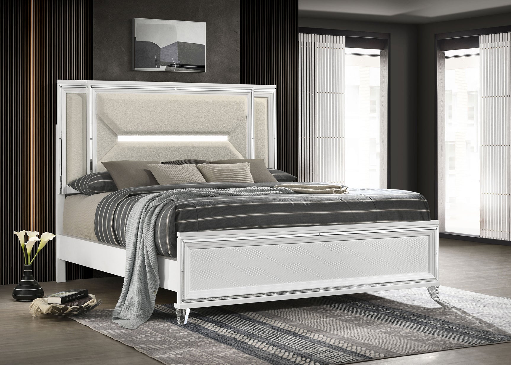 Marmore White California King Panel Bed - Ornate Home