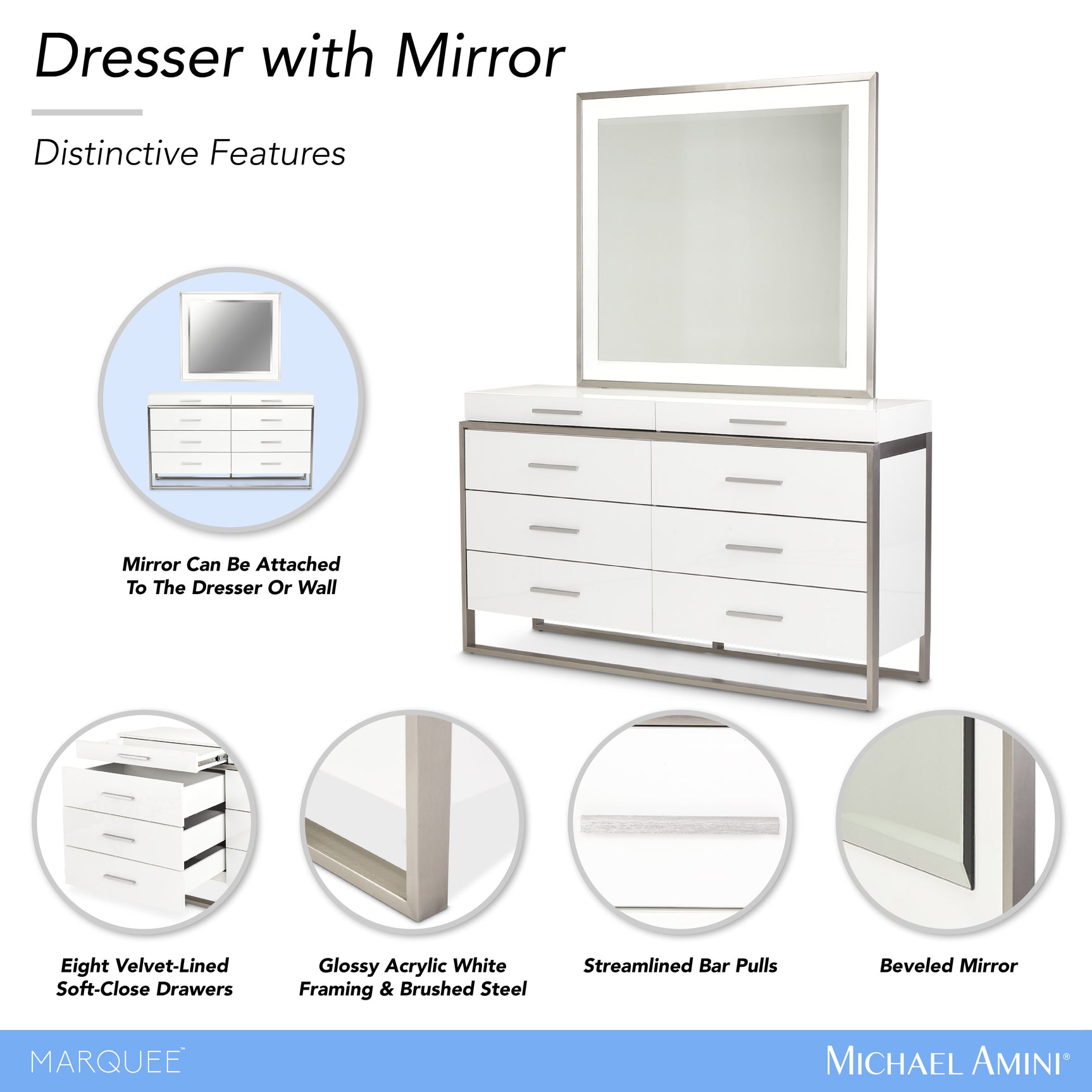 Marquee Cloud White Dresser with Mirror - Ornate Home