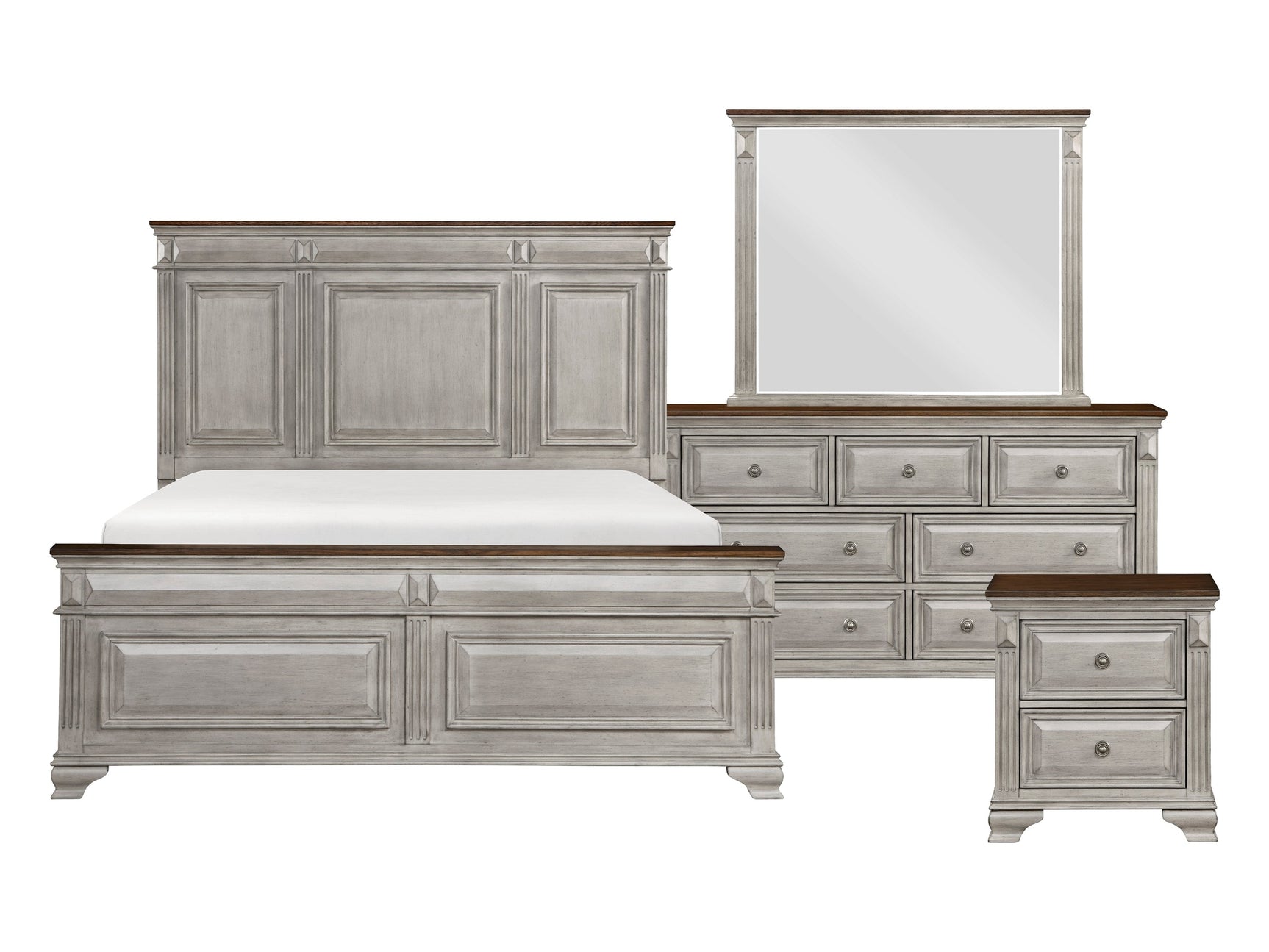 Marquette Gray / Brown 4-piece Queen Bedroom Set - Ornate Home