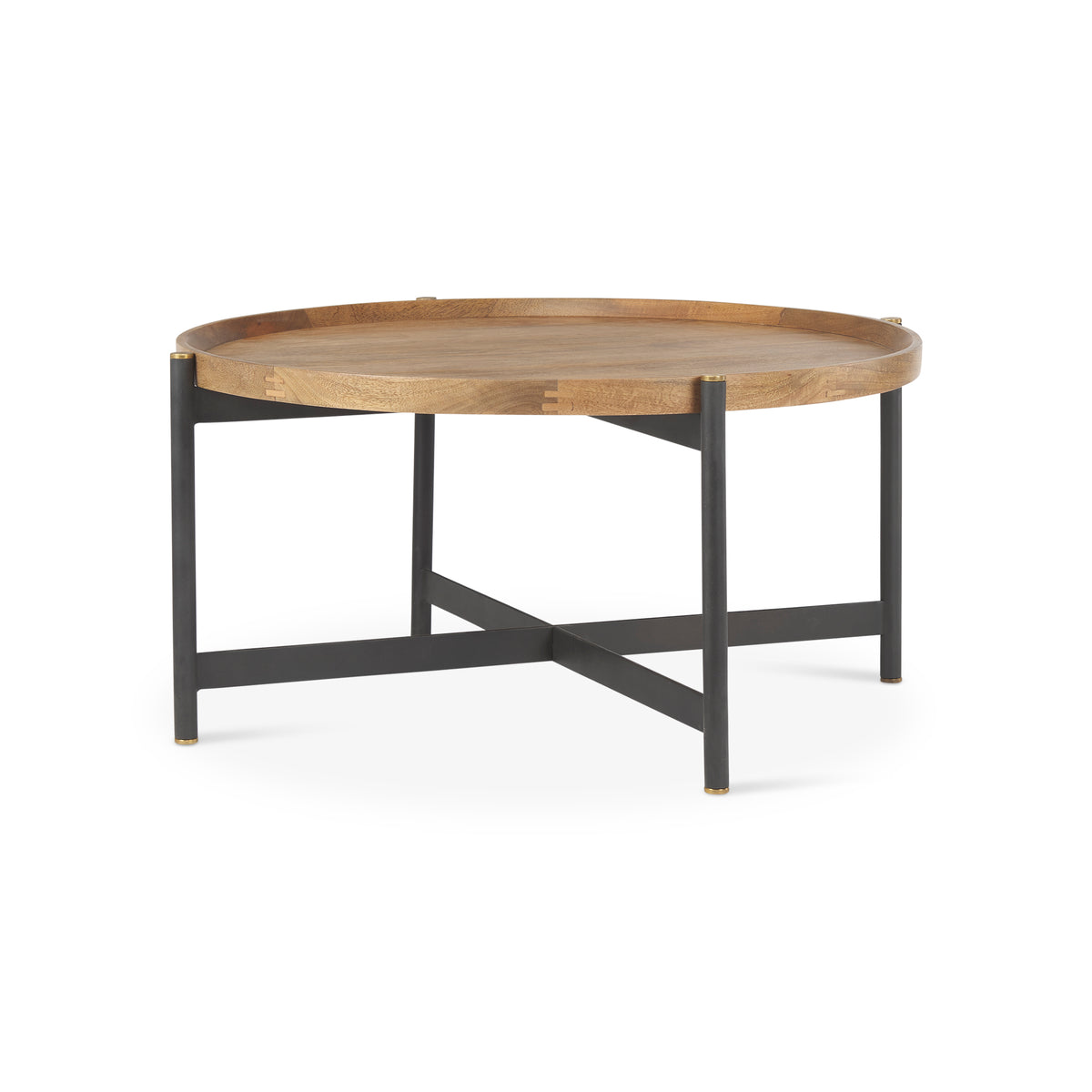 Marquisa Brown/Black 34.25" Round Small Wood Metal Coffee Table - Ornate Home
