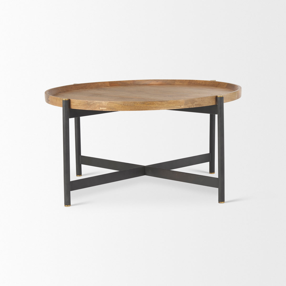 Marquisa Brown/Black 34.25" Round Small Wood Metal Coffee Table - Ornate Home