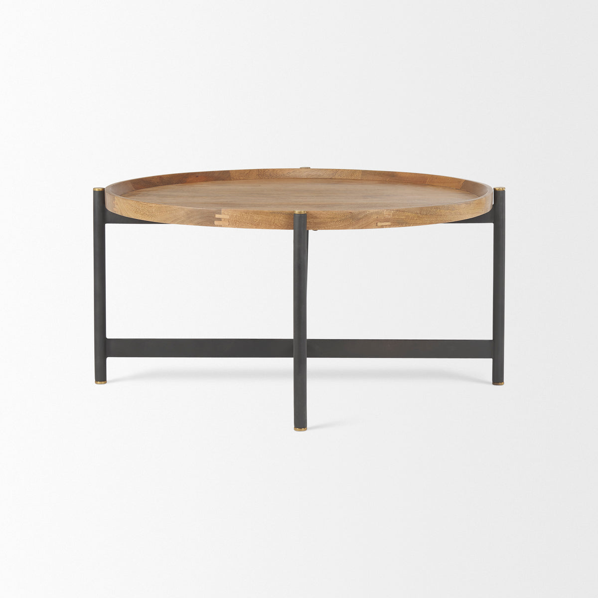 Marquisa Brown/Black 34.25" Round Small Wood Metal Coffee Table - Ornate Home