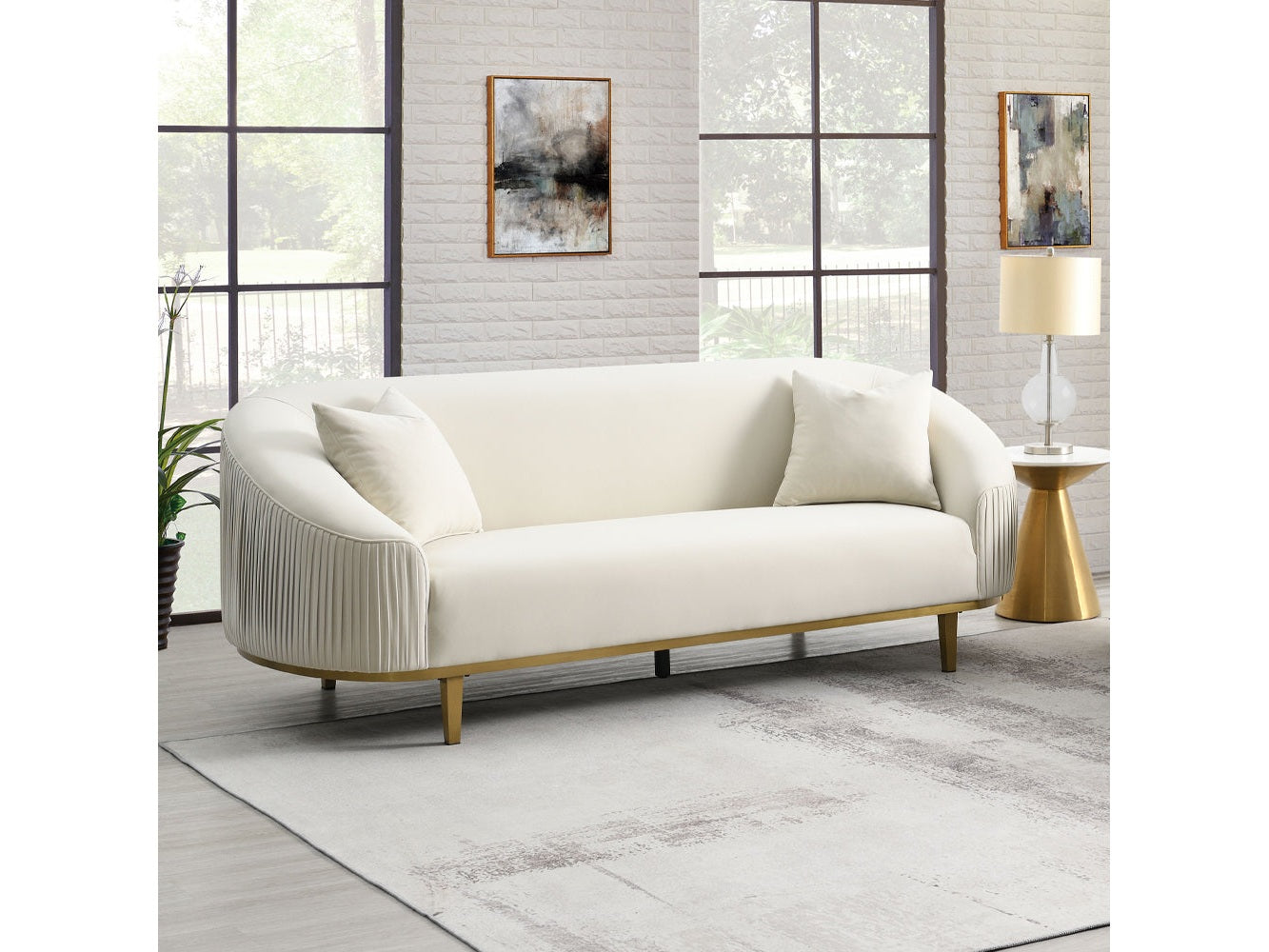Martina Ivory Velvet Sofa w/2 Pillows - Ornate Home