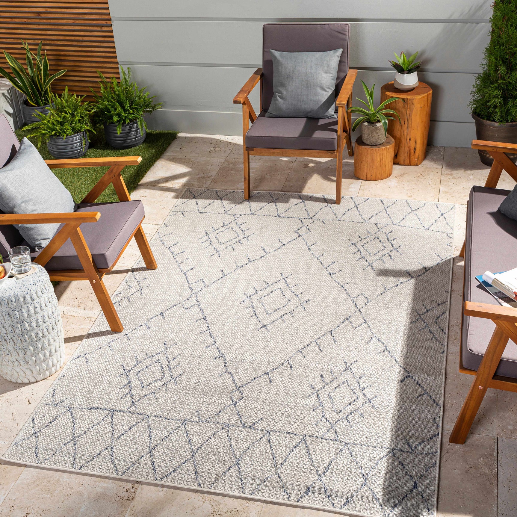 Marwood Gray&Blue Nordic Outdoor Rug - Clearance - Ornate Home