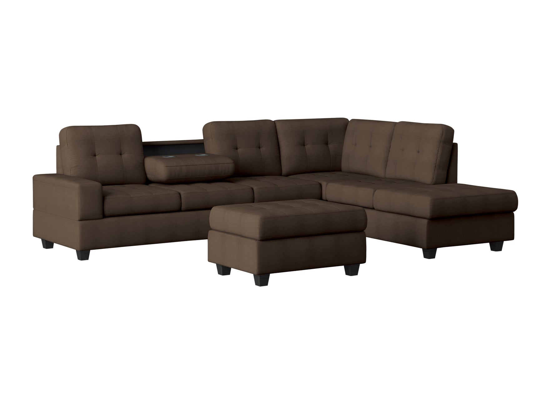 Maston Chocolate 3-Piece Reversible Sectionals And Storage Ottoman - Ornate Home