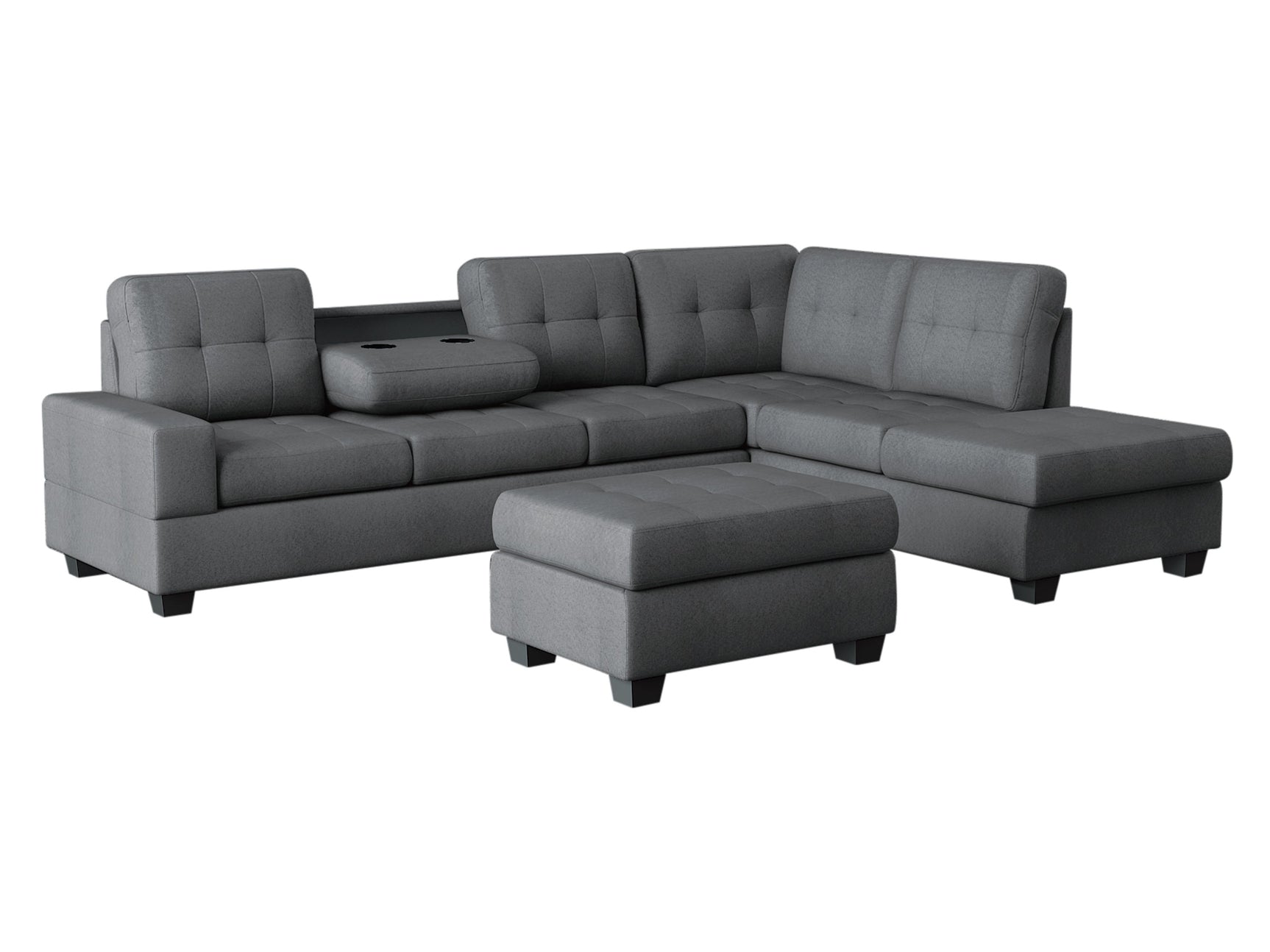 Maston Dark Gray 3-Piece Reversible Sectionals And Storage Ottoman - Ornate Home